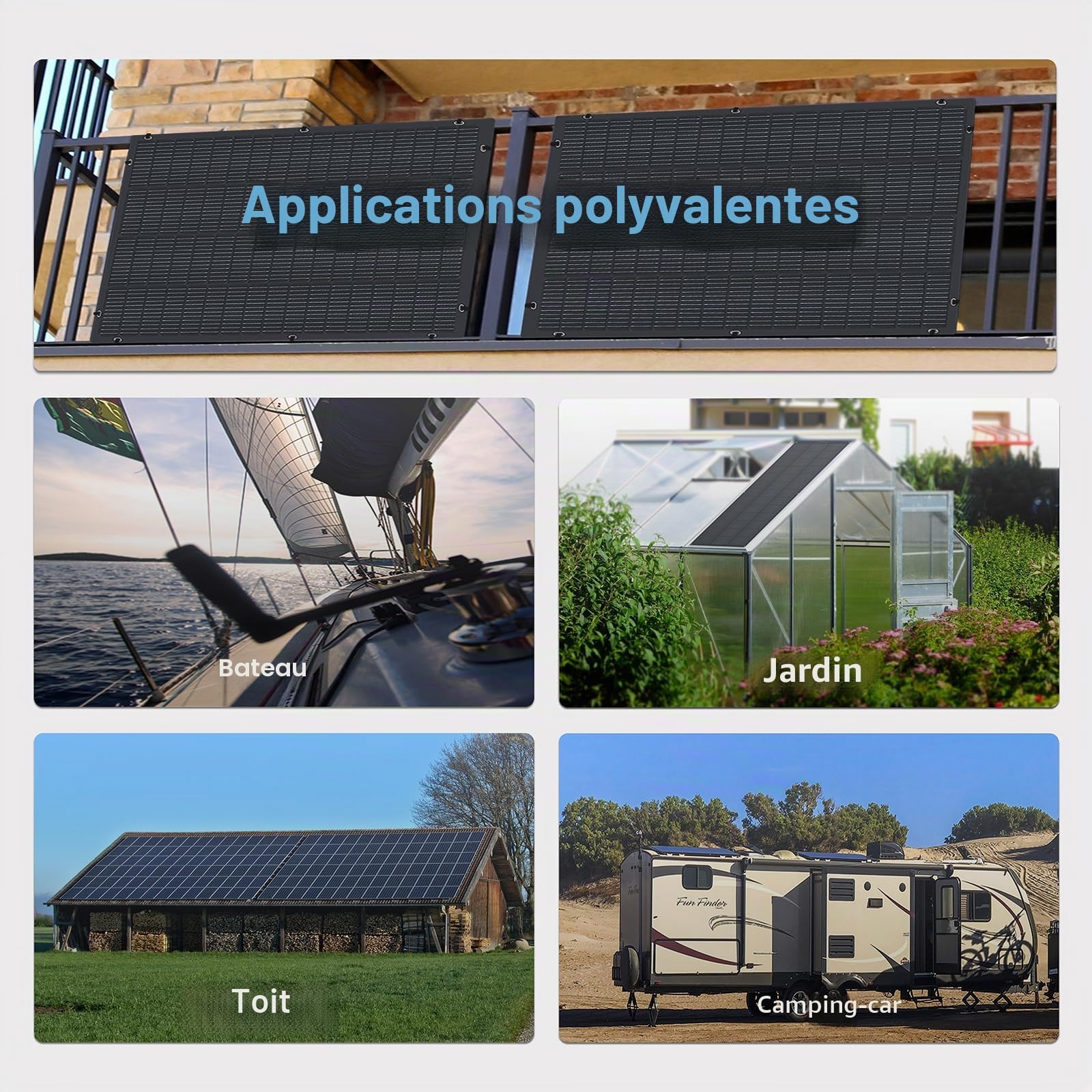 Panneau Solaire Flexible 200W Modules Solaires Panneau Photovoltaïque Monocristallin Réseau pour Camping-car, Caravane, Bateaux, Toits, Camping, Bateaux,Noir