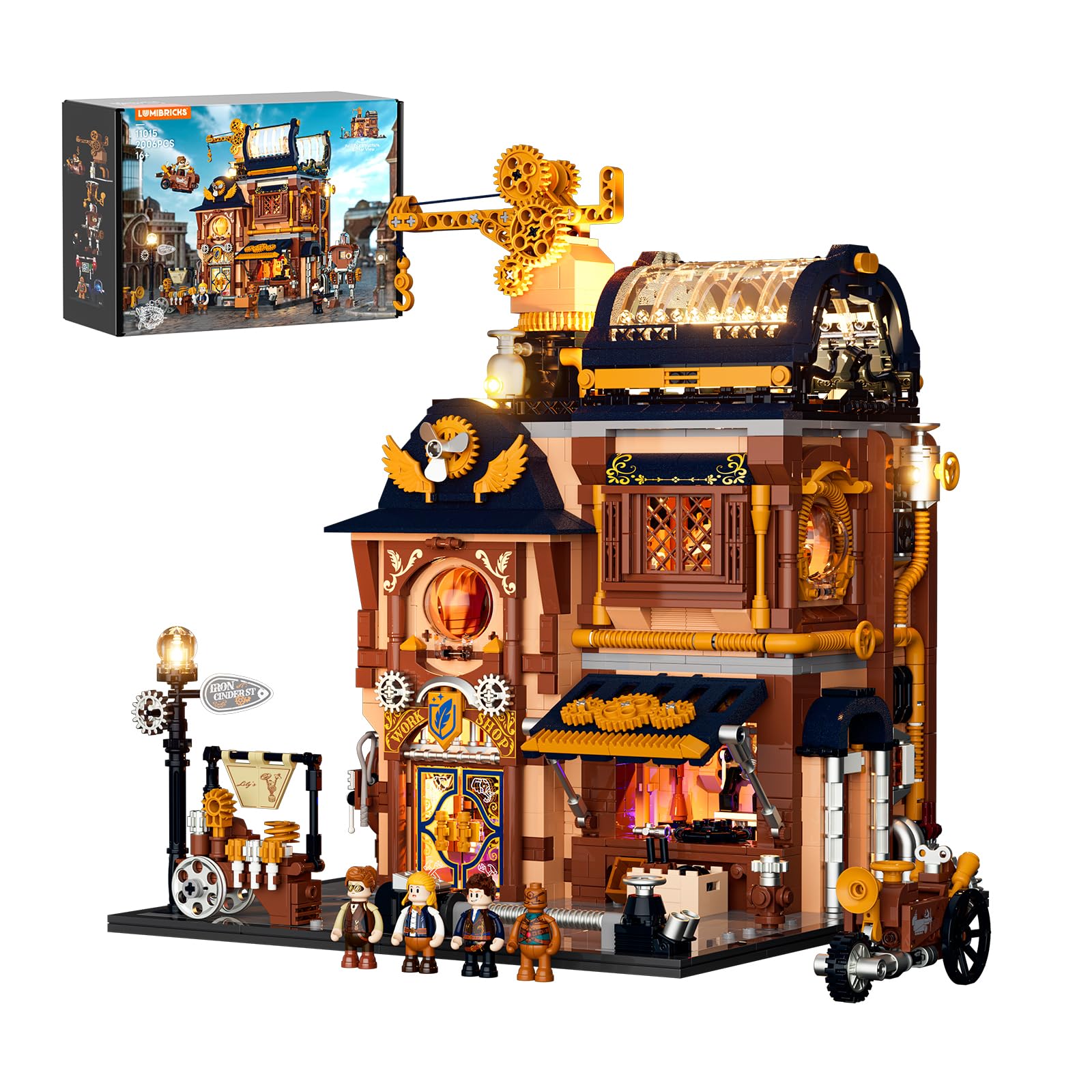 Photo 1 of ***FACTORY SEALED - OPENED FOR INSPECTION***Lumibricks Steampunk Mechanical Workshop Lighting Building-Bricks Set, 2006 Pcs The Sky-Lane Repair Shop Modular Building from Aeronauts Collection Display Set for Adults and Steampunk Lovers