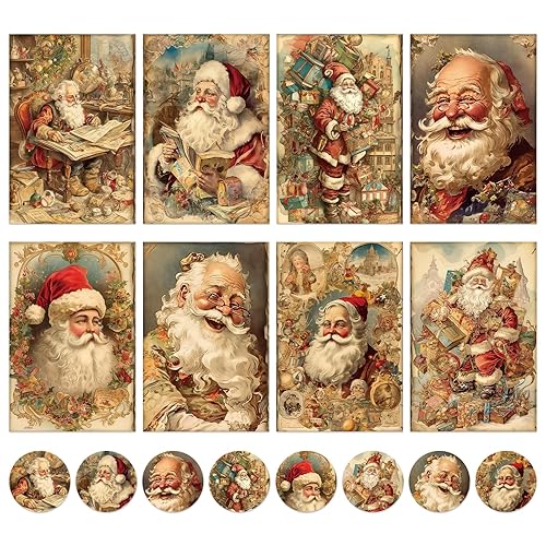 Whaline 32 Pack Vintage Christmas Greeting Cards Retro Santa Claus