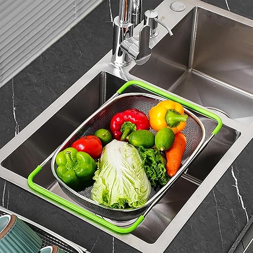 Miniatura 9 de Tenta Tenta Kitchen Colador para colocar sobre el fregadero, colador de alambre de acero inoxidable para cocina, lavar verduras y frutas, platos de