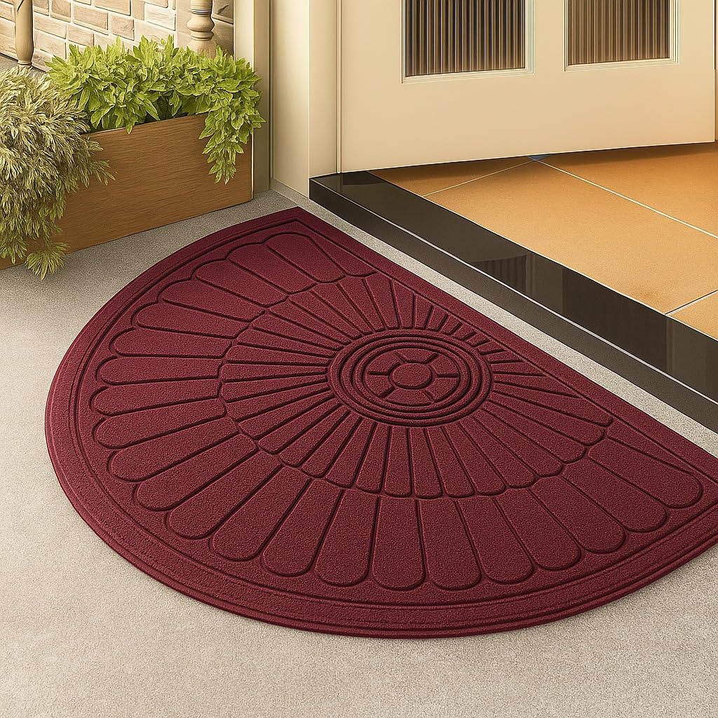 Half Round Entrance Doormat | Non-Slip Rubber Welcome Mat for Home, Office & Outdoor Entryway | 45x75 cm Durable Floor Mat (Maroon)-image-33