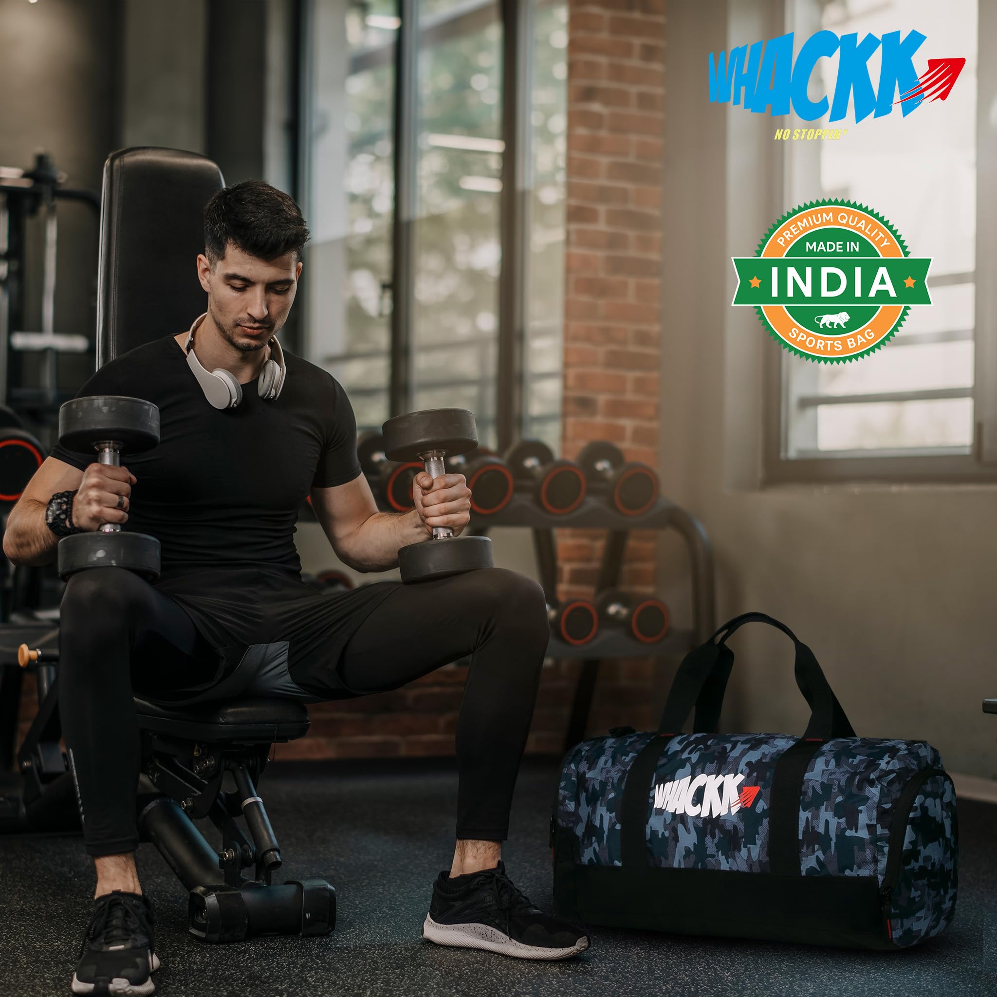 Whackk Cardio Wild Stone Black 31L Gym Fitness Workout Training Sports Travel Duffle Bag Separate Shoe Pocket Dry Wet Pocket Multipurpose Carry Bag Adjustable Strap Lightweight Sports Kit Men Women 1