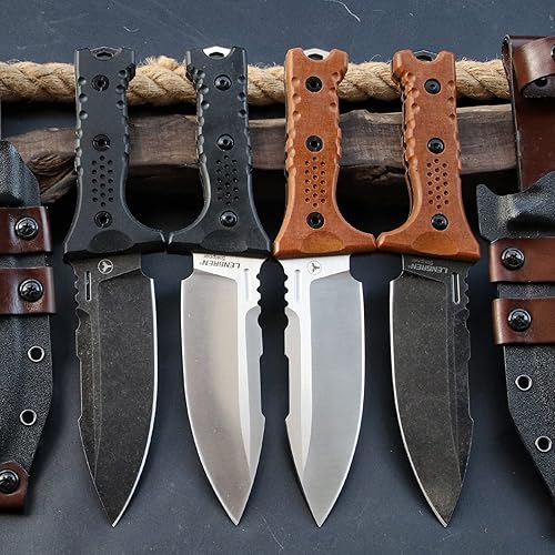 Miniatura 2 de LENGREN Rhino - Hoja fija de acero Sleipner de 11 pulgadas cuchillo táctico de campamento al aire libre mango de lino con funda Kydex amarillo y