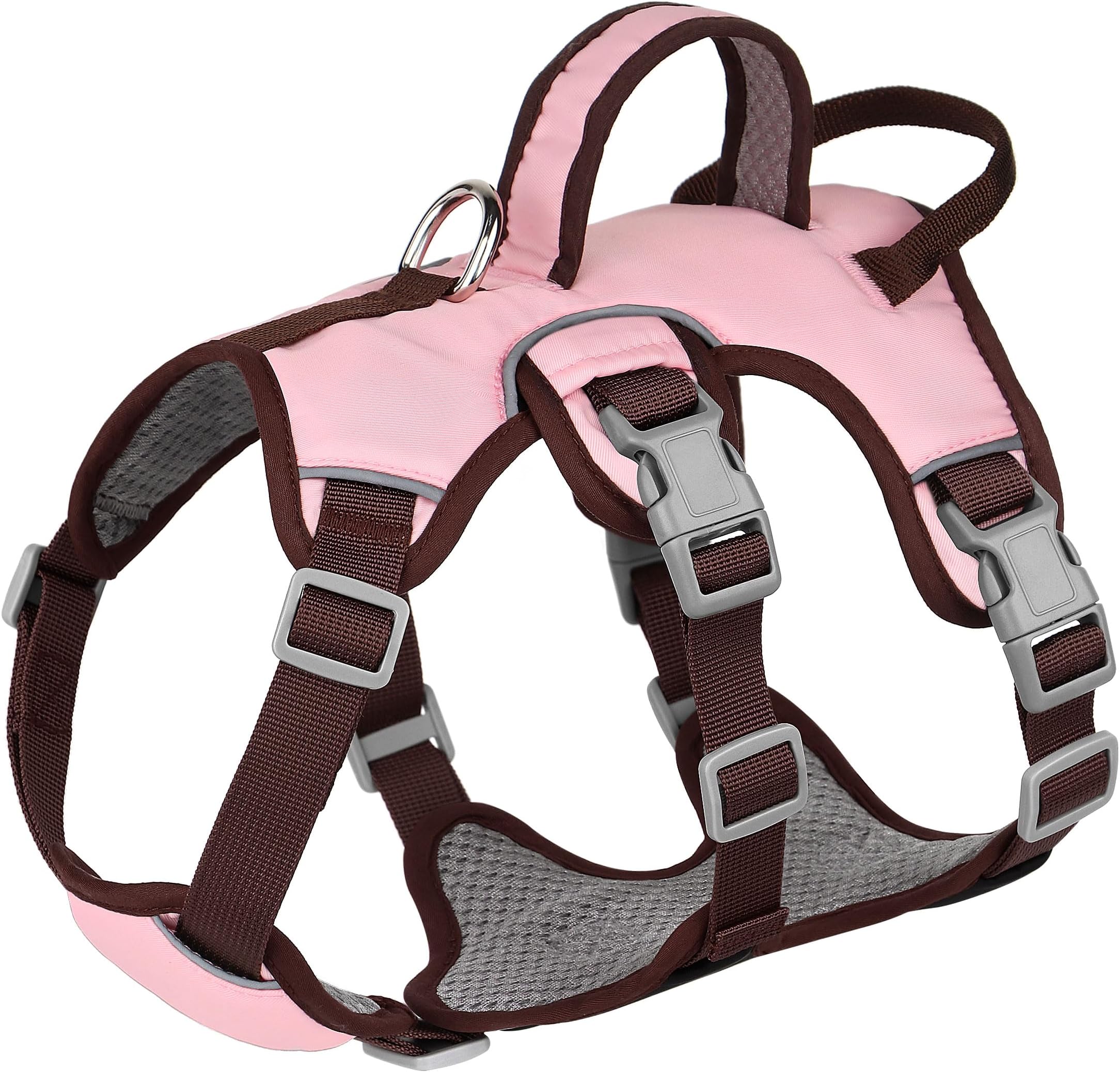 Forestpaw Escape Proof Dog Harness Small Medium Sized Dog,No Pull Dog Harness with Handle,Reflective Breathable Full Body Dog Vest Adjustable Puppy Harness for Walking(Pink&Brown,Chest 14-20")