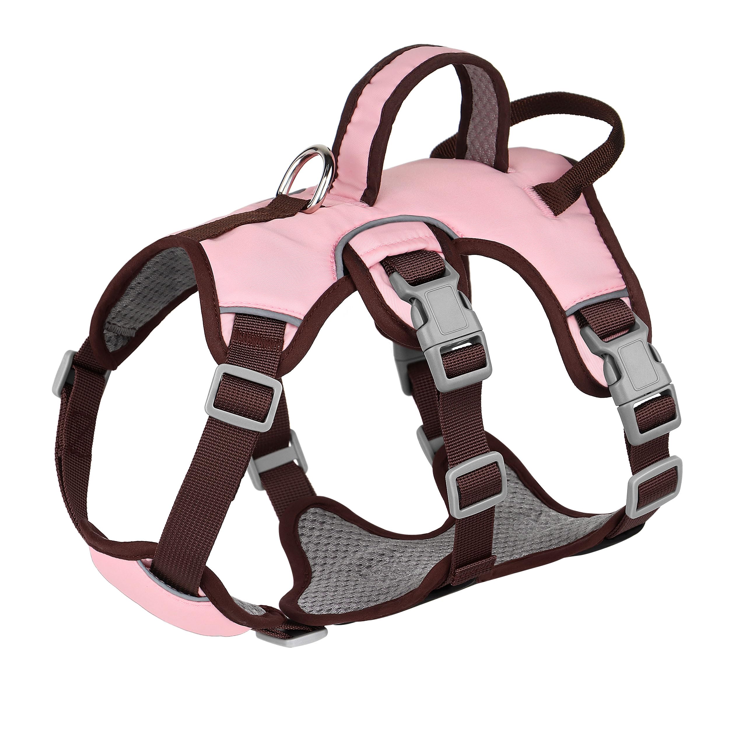 Forestpaw Escape Proof Dog Harness Small Medium Sized Dog,No Pull Dog Harness with Handle,Reflective Breathable Full Body Dog Vest Adjustable Puppy Harness for Walking(Pink&Brown,Chest 14-20")