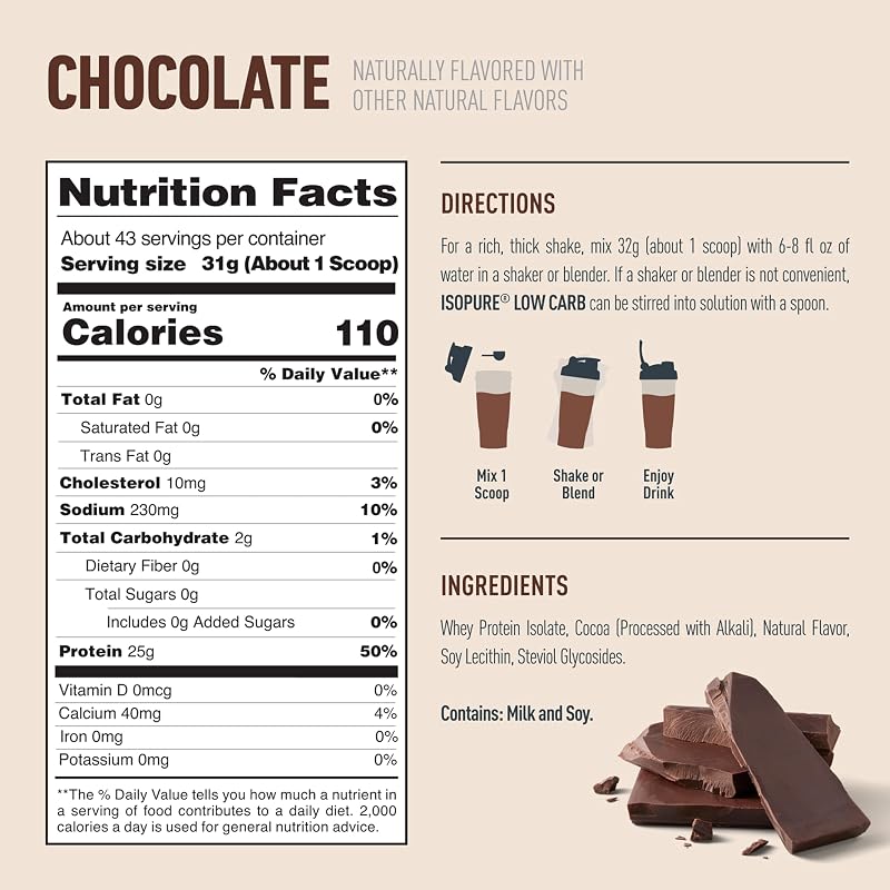 Isopure Low Carb Natural Whey Isolate Protein Powder, Chocolate 3 LB image 5
