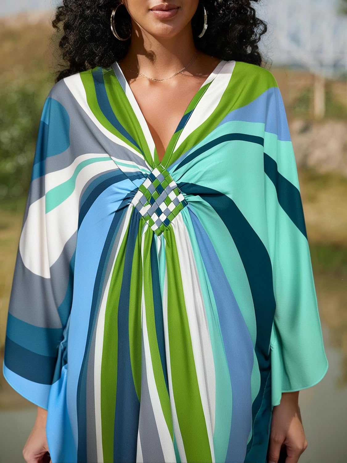 Kaftan Dresses for Women Wave Neck Swimsuit Cover Up Caftan Dress Plus Size Oversized Long Beach Dress - Image 7