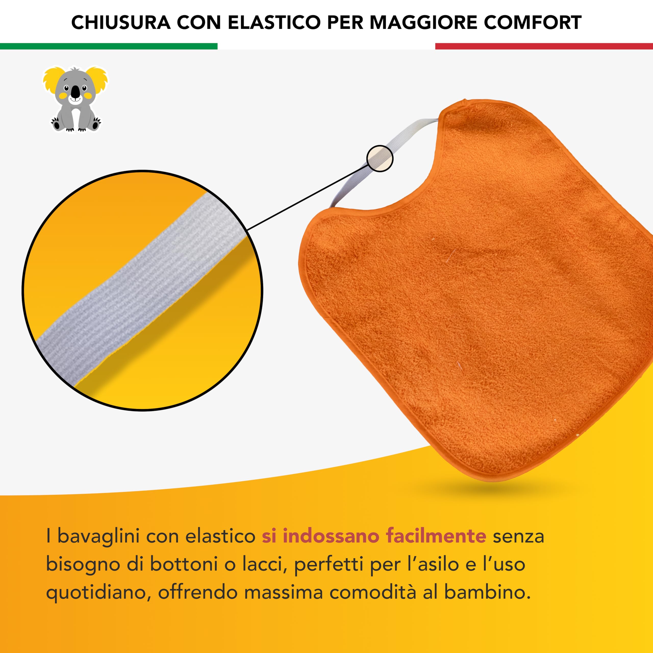 Bavaglini asilo con Elastico 5 pz Impermeabile Morbido Cotone 25x29 cm per Bambini 0-3 Anni