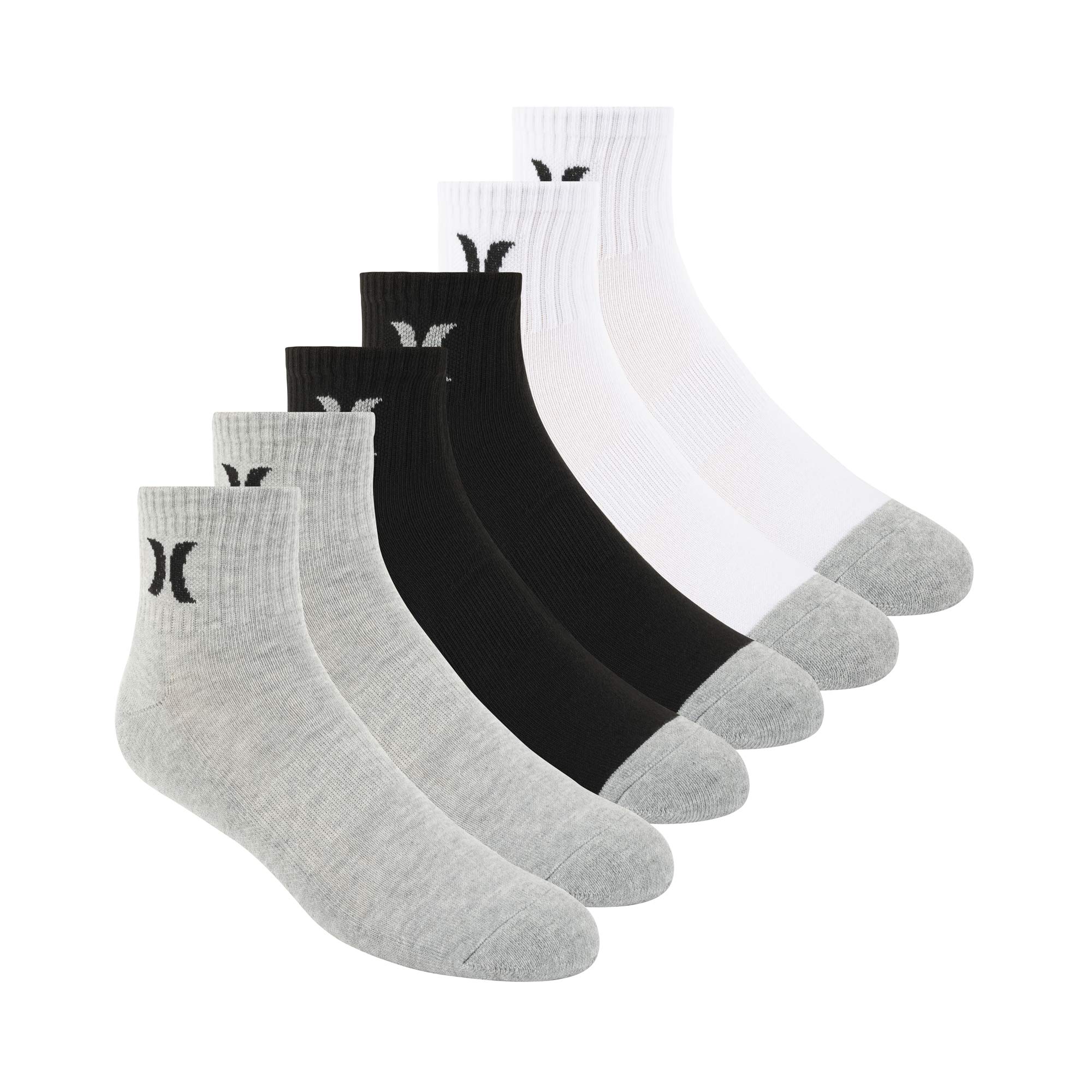 Hurley Men's Standard 6 Pack 1/2 Terry Quarter Crew Socks