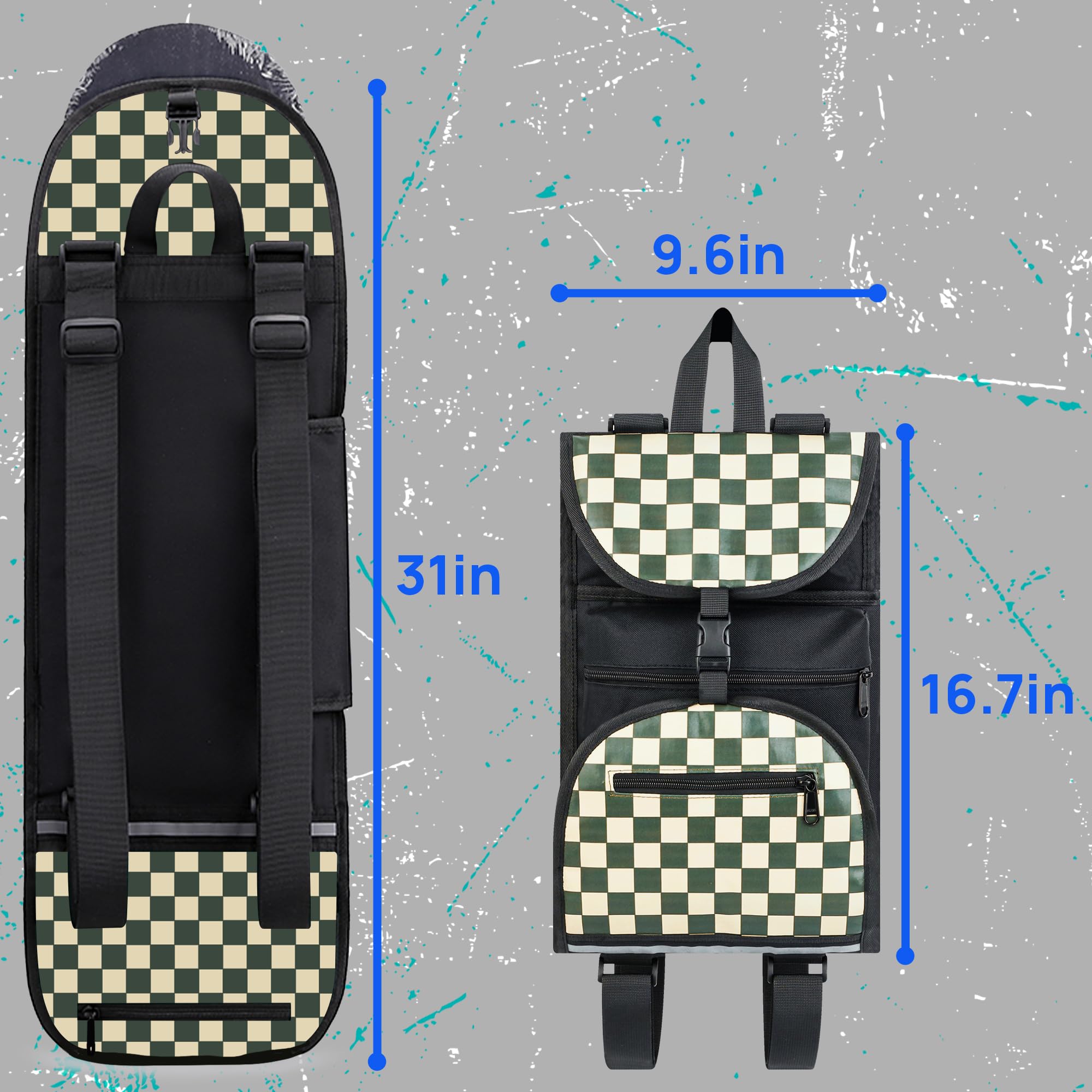 Zaino pieghevole per skateboard, con spallacci regolabili, per skateboard elettrico Double Kick, Longboard, unisex (P-GRN)