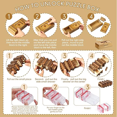 Miniatura 3 de Paquete de 5 cajas secretas de madera con compartimento secreto 3D caja de rompecabezas de madera secreta rompecabezas de madera regalos difíciles