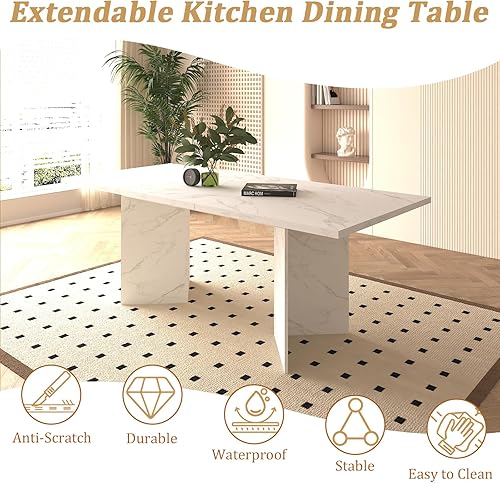 Miniatura 4 de Mesa de comedor extensible de 62.99 a 78.7 pulgadas para 6, 8 y 10, moderna mesa expandible de cocina blanca de granja, mesas de conferencias de