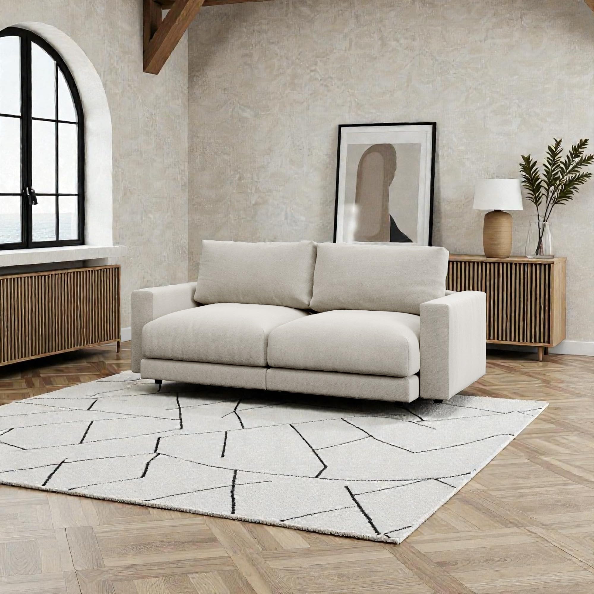 Sofá Modular de 2 plazas con Puff y módulo Central Opcionales para salón o Dormitorio y Cojines Fluffy. Sofá ergonómico autoconfigurable a Medida Modular. Montaje y Retirada incluídos.