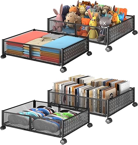ROUTTOON Contenedores de almacenamiento debajo de la cama con ruedas, almacenamiento de zapatos debajo de la cama, organización de almacenamiento