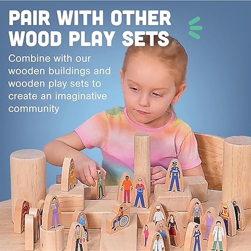 Miniatura 7 de Constructive Playthings Wooden Community Helpers - Juego de figuras de juguete de madera de 25 piezas, figuras de juguete de madera independientes