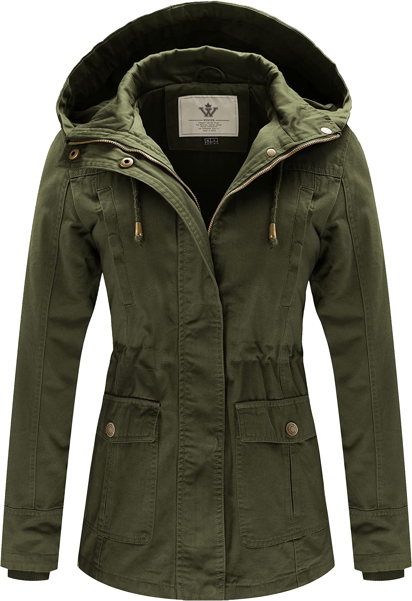 Women's Cotton Military Jacket Lightweight Casual Anorak Coat with Hood