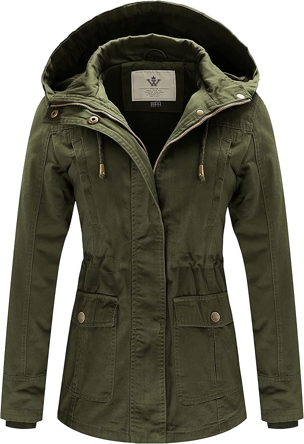 WenVen Women's Cotton Military Jacket Lightweight Casual Anorak Coat
