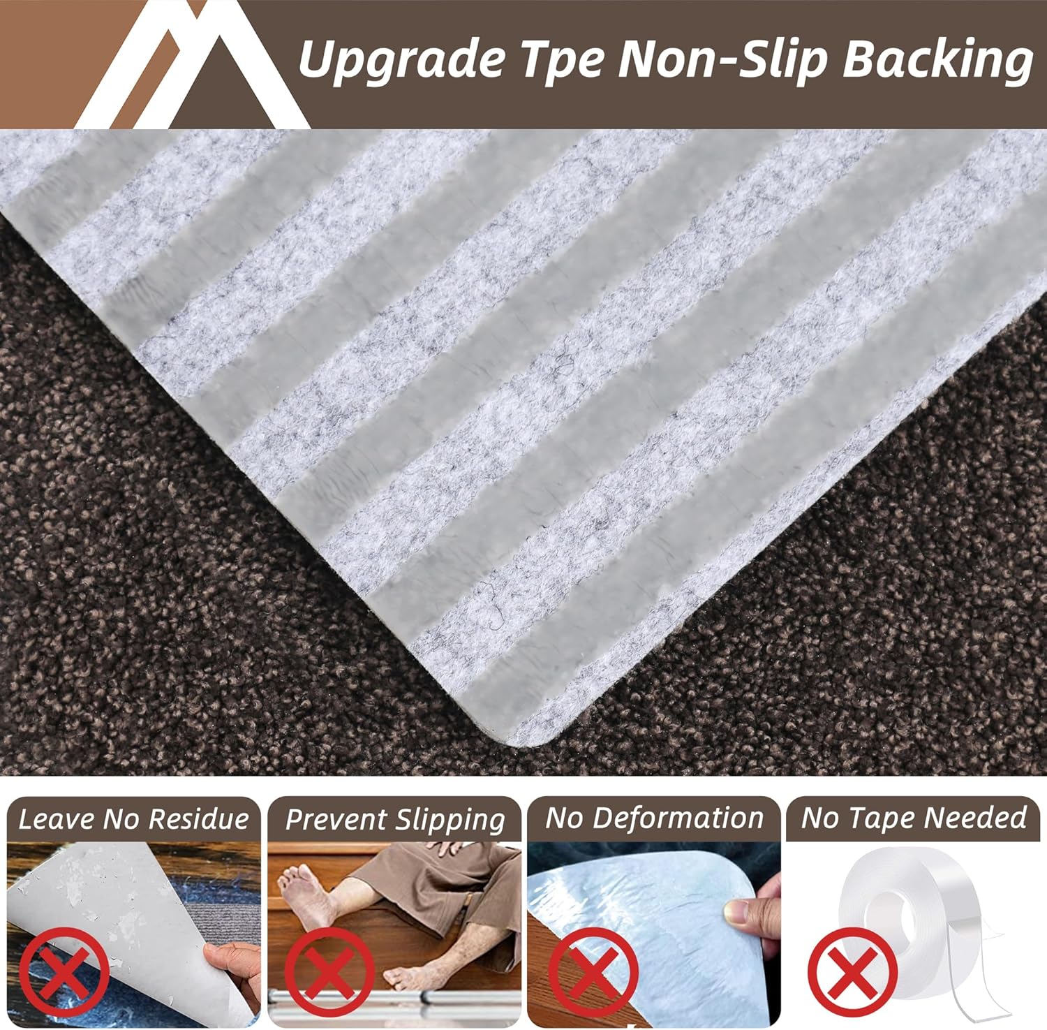 COSY HOMEER Stair Treads Non-Slip 15pcs Carpet Mat 28inX9in Indoor Stair Runners for Wooden Steps, Stair Rugs for Kids and Dogs, 100% Polyester TPE Backing Brown Protect Floor