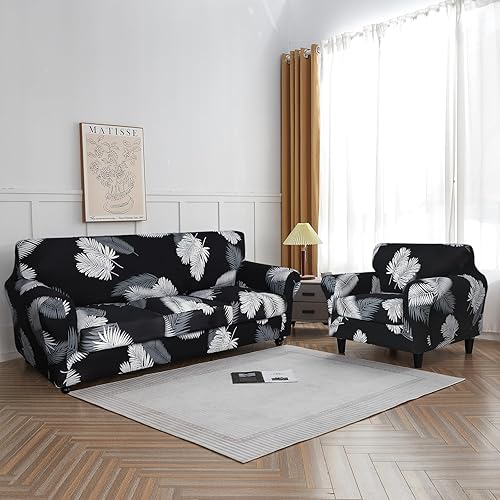 Miniatura 5 de SearchI Funda elástica para sofá de 2 piezas, con estampado floral, funda para sillón de 2 piezas con funda de cojín separada, protector de muebles
