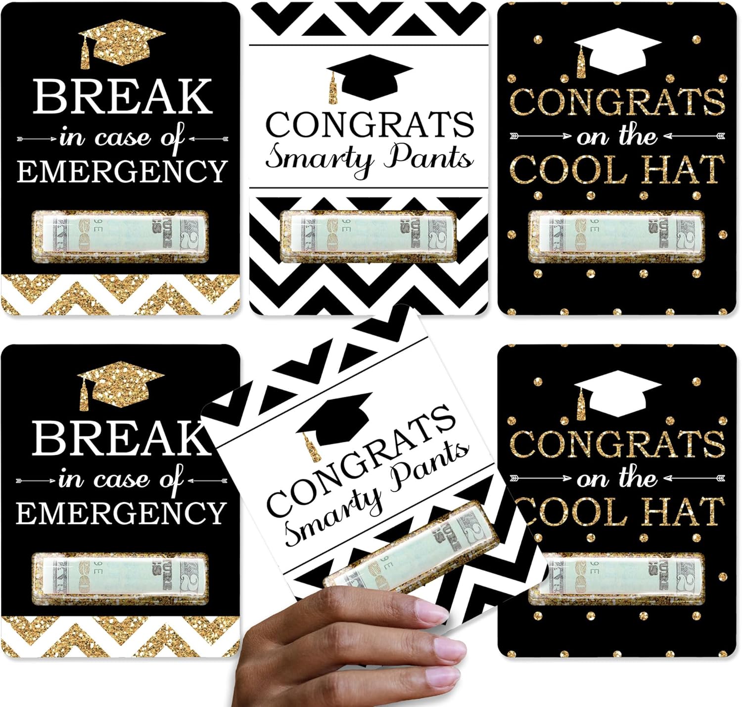 Big Dot of Happiness Tassel Worth the Hassle - Gold - DIY Assorted Graduation Party Cash Holder Gift - Funny Money Cards - Set of 6