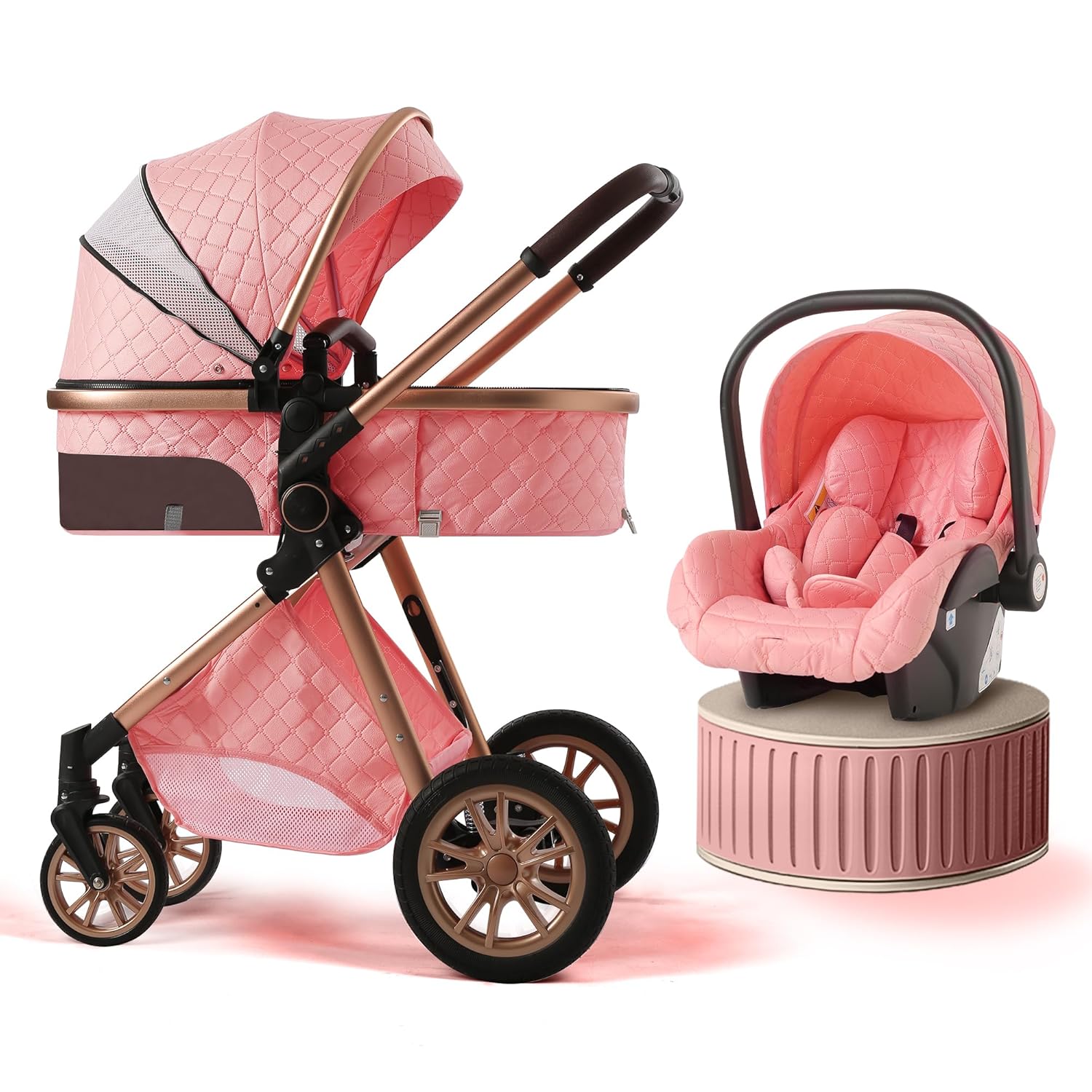 Baby Travel System Infant 3 in 1 Baby Stroller Pushchair High Landscape Reversible Foldable Portable Stroller Newborn Pram Reclining Baby Carriage (Pink) Baby Travel System Infant 3 in 1 Baby Stroller Pushchair High Landscape Reversible Foldable Portable Stroller Newborn Pram Reclining Baby Carriage (Pink)