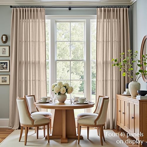 Miniatura 2 de Jinchan Cortinas de mezcla de lino, extralargas, 50 pulgadas de ancho x 120 de largo, bolsillo de cortinero, pestaña trasera, para casa de granja,