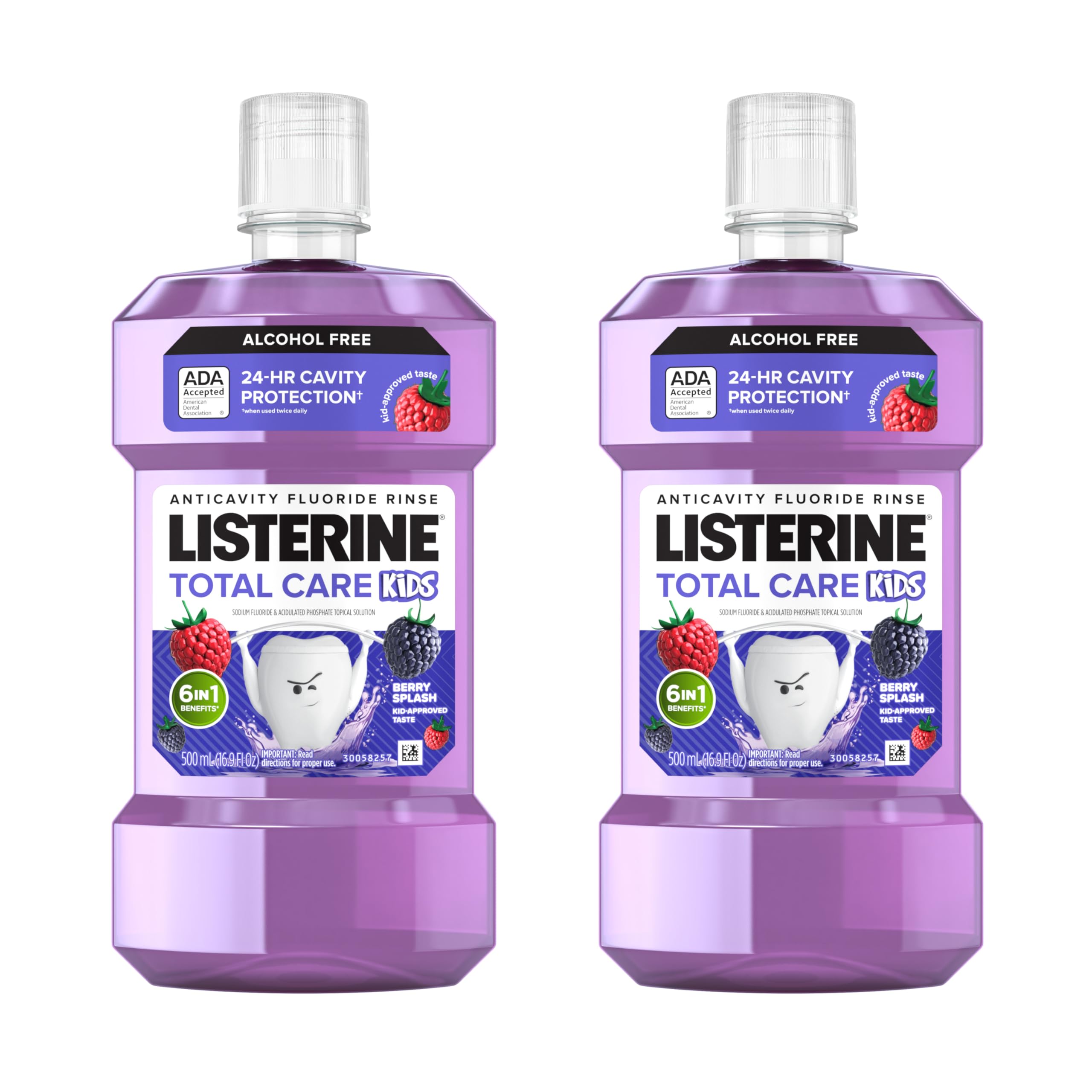 Listerine Total Care Kids Mouthwash, ADA Accepted, Alcohol-Free Anticavity Fluoride Mouthwash, Children's-Mouthwash for Cavity Protection and Fresh Breath, Berry Flavor, 500 mL (Pack of 2)