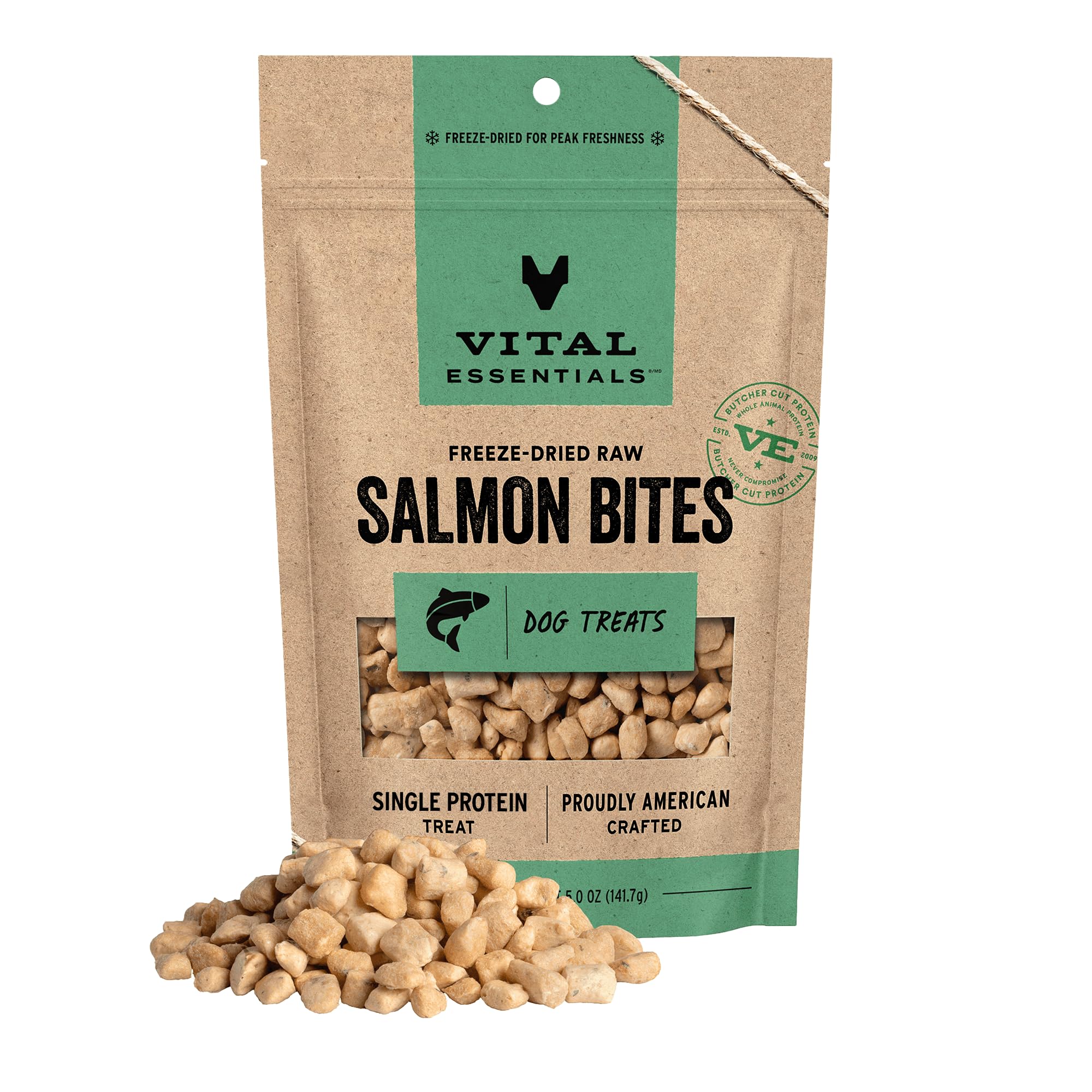 Vital Essentials Freeze Dried Dog Treats | Salmon Bites, Single Ingredient | Premium Quality | Grain Free Training Treats for Dogs, 5 oz Bag
