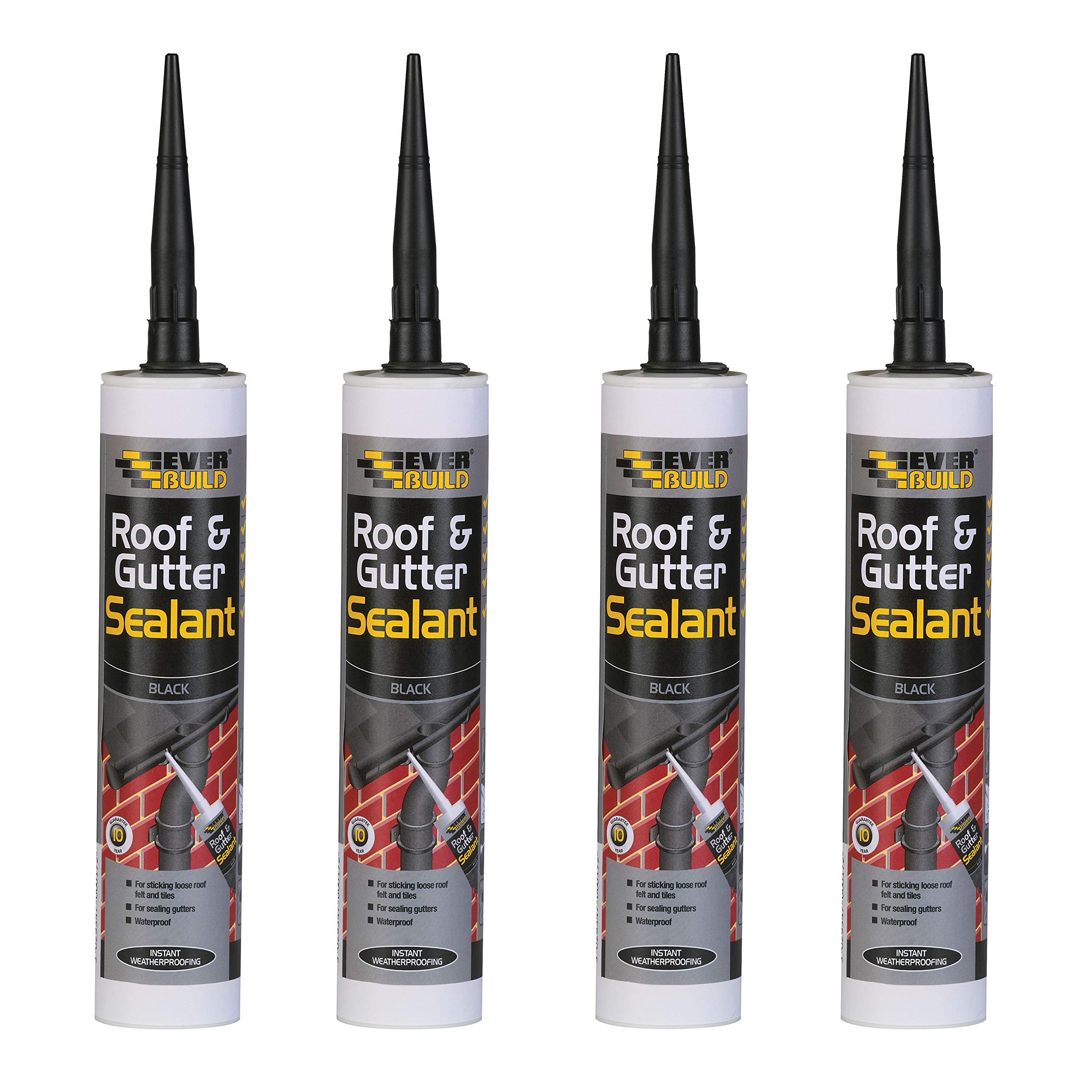 Everbuild 4 X Roof & Gutter Sealant Black 310ml EVBROOFBL