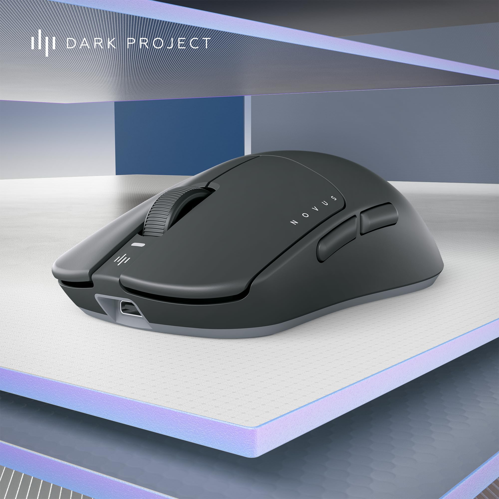 Dark Project Novus - Ratón inalámbrico para juegos | Ultraligero 51 g | PixArt PAW3395 | 26K DPI | Velocidad de sondeo de 2K Hz | 6 botones programables | Hasta 70 horas de duración de la batería