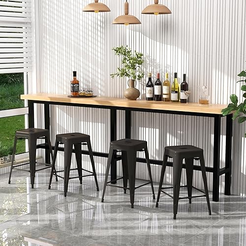 Miniatura 9 de COSTWAY Juego de 4 taburetes de bar de metal, con respaldo extraíble, taburetes de altura de mostrador de 24 pulgadas con patas de goma, sillas