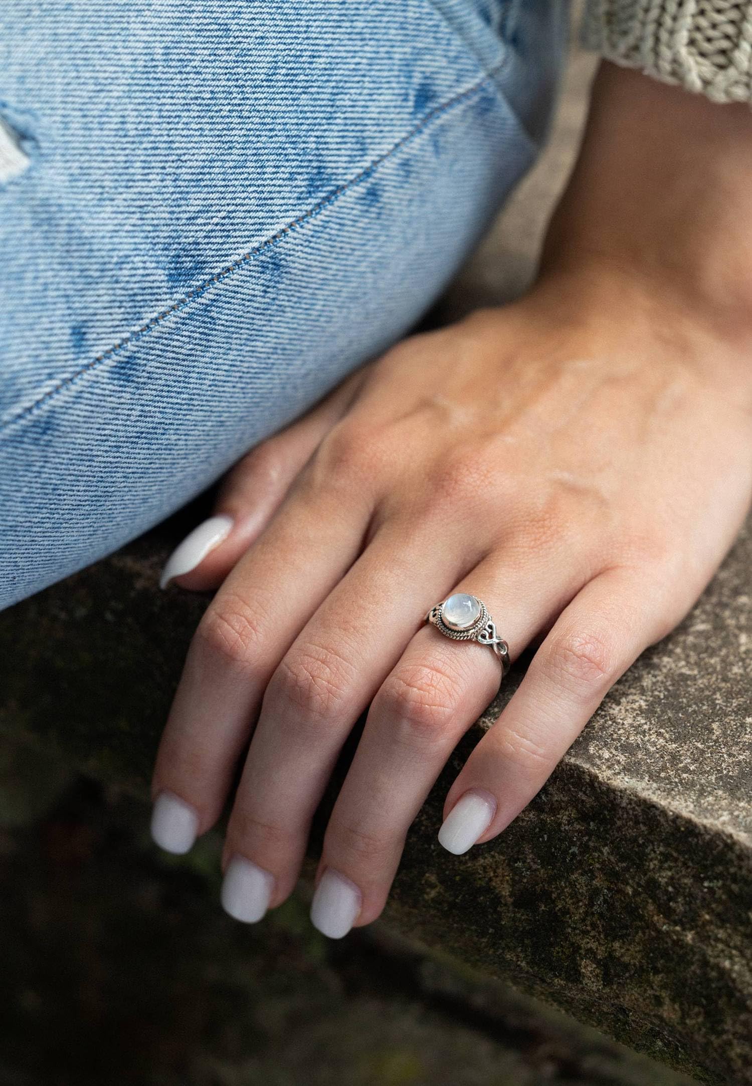 mantraroma Silberring Damen 925 Sterling Silber – runder Edelstein Ring, Vintage Statement Ring Schmuck, elegantes Geschenk für Frauen