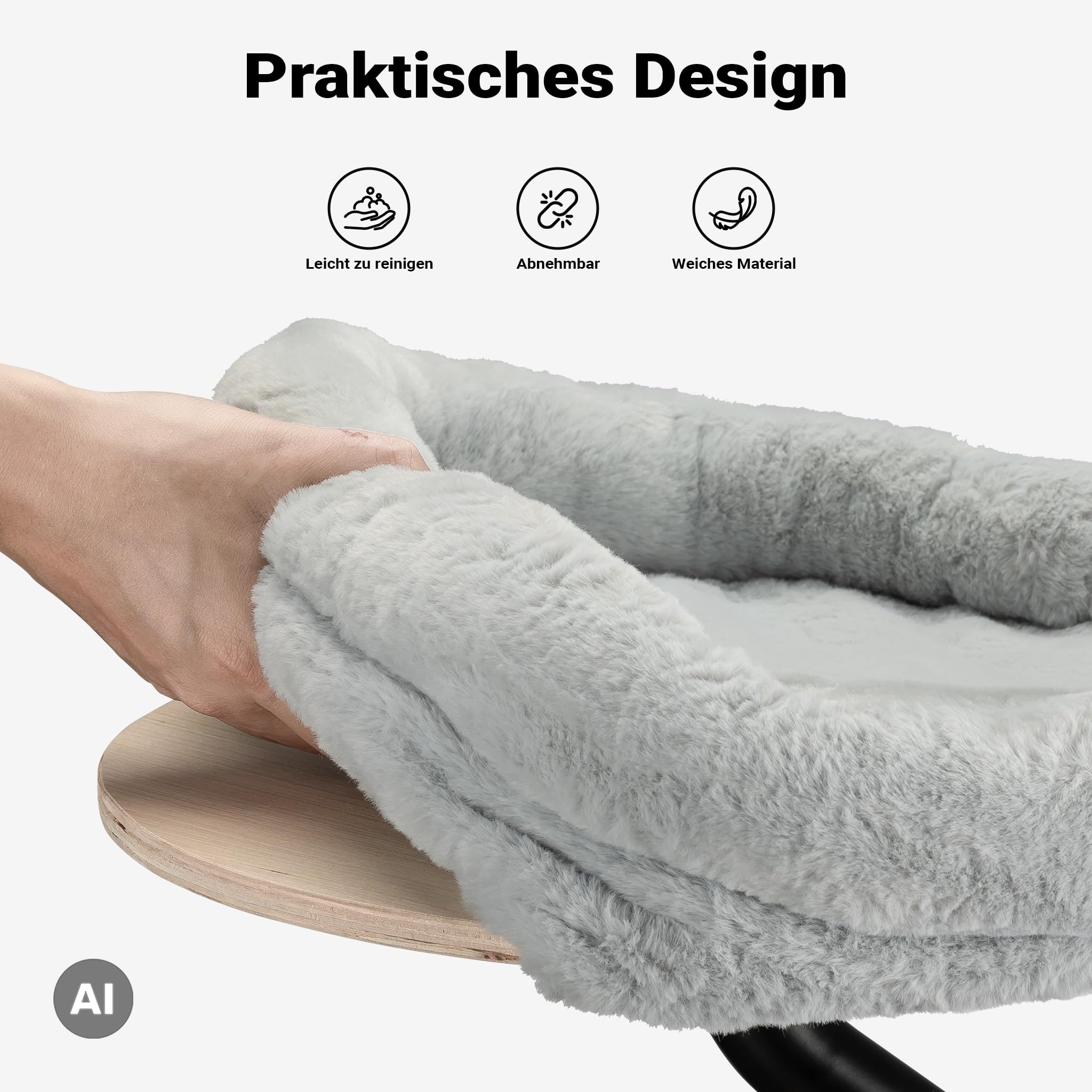 Fudajo Cuccia per gatti da scrivania 40 x 40 cm, grigio chiaro, portata massima fino a 15 kg, amaca con sistema di fissaggio a morsetto, cuccia morbida con peluche e pallina