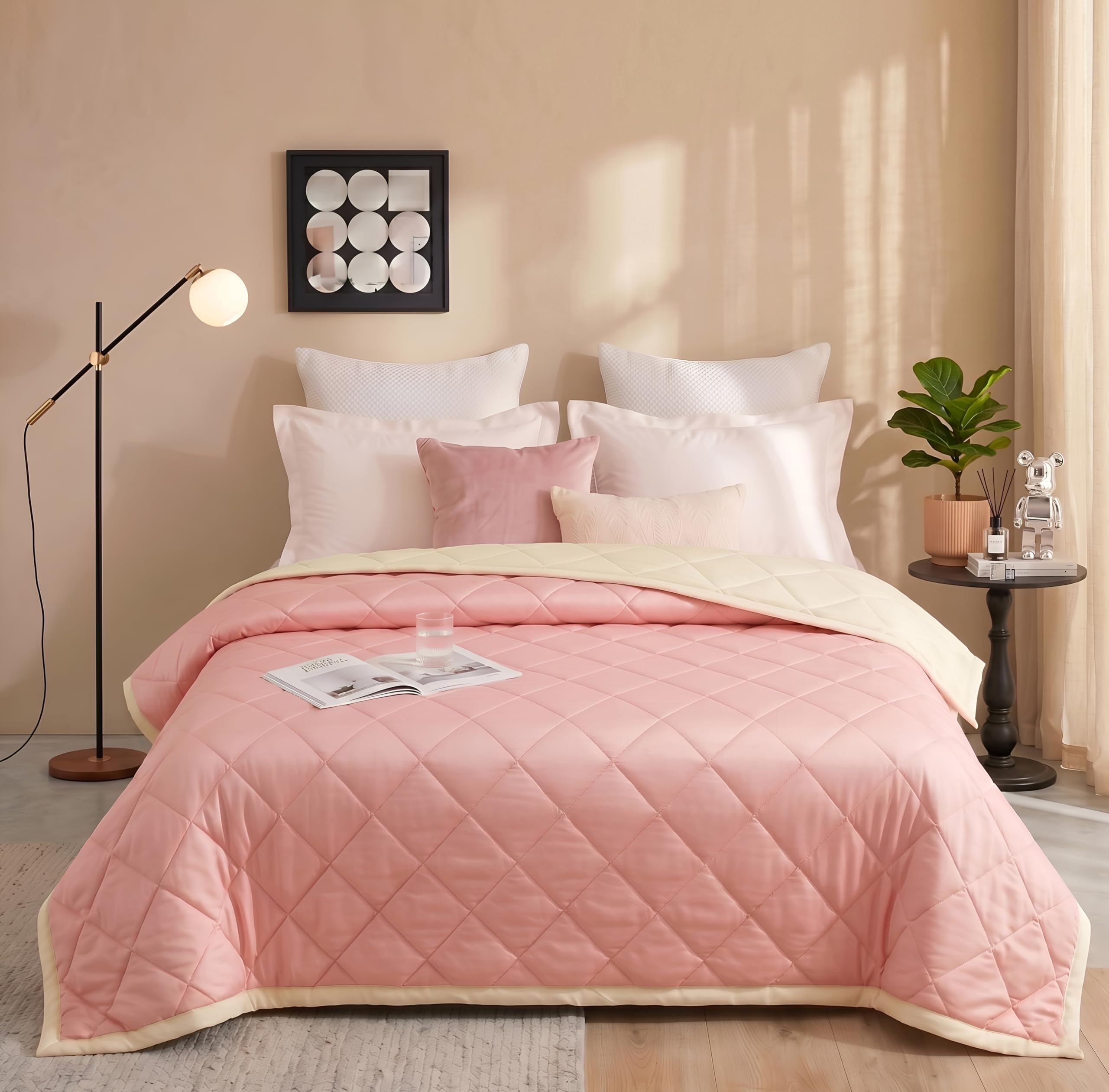 BSB HOME Reversible Comforter for Double Bed,280 GSM Ultra Soft Microfiber Quilted AC Comforter,Lightweight All Season Blanket, Breathable & Skin Friendly,80 x 90 Inches(203 x 229 cm) - Millenial Pink-image-2