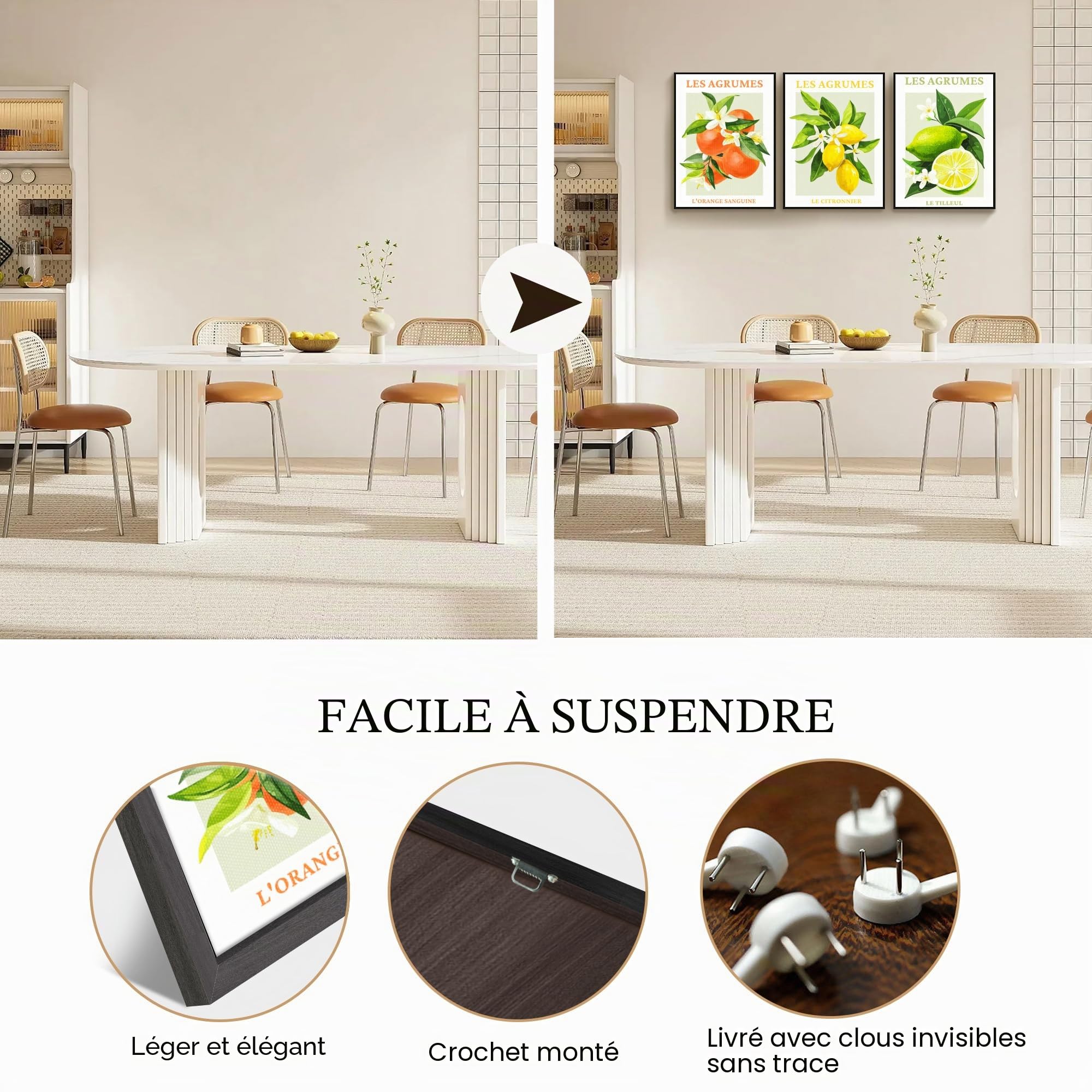 hyidecorart Cadre Noir Tableau Decoration Murale Chambre Salon, Fruits Citron Orange Sanguine Impression Sur Toile, Decoration Murale Salle De Bain Bureau Cuisine