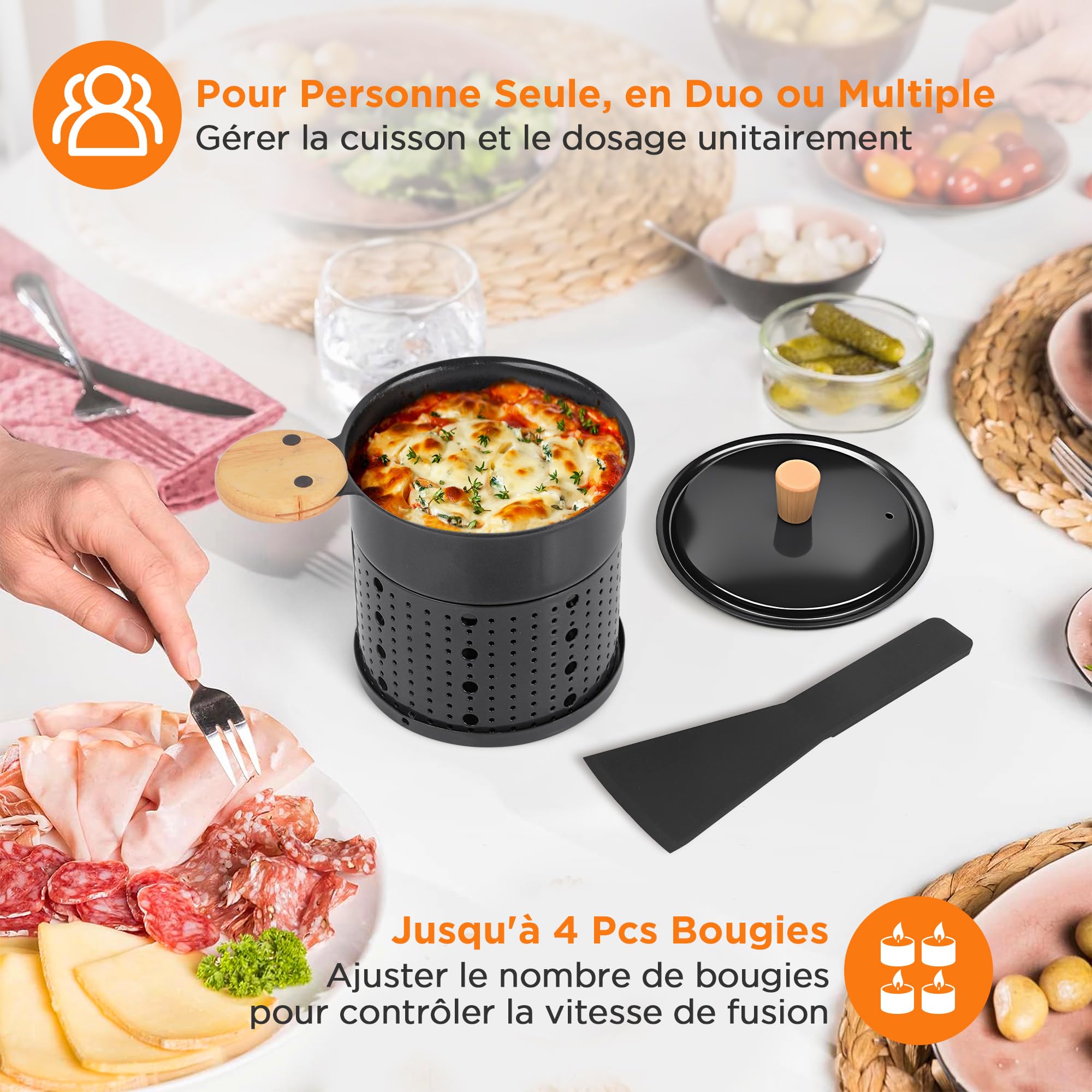 ipow Lot de 4 Appareil Raclette Bougie à Revêtement Antiadhésif,Poêlon Raclette Individuelle de Fusion Rapide sans Fil pour Fromage Fondu Chocolat Oeuf Frit à Table,dans Jardin,en Camping,4 Spatules