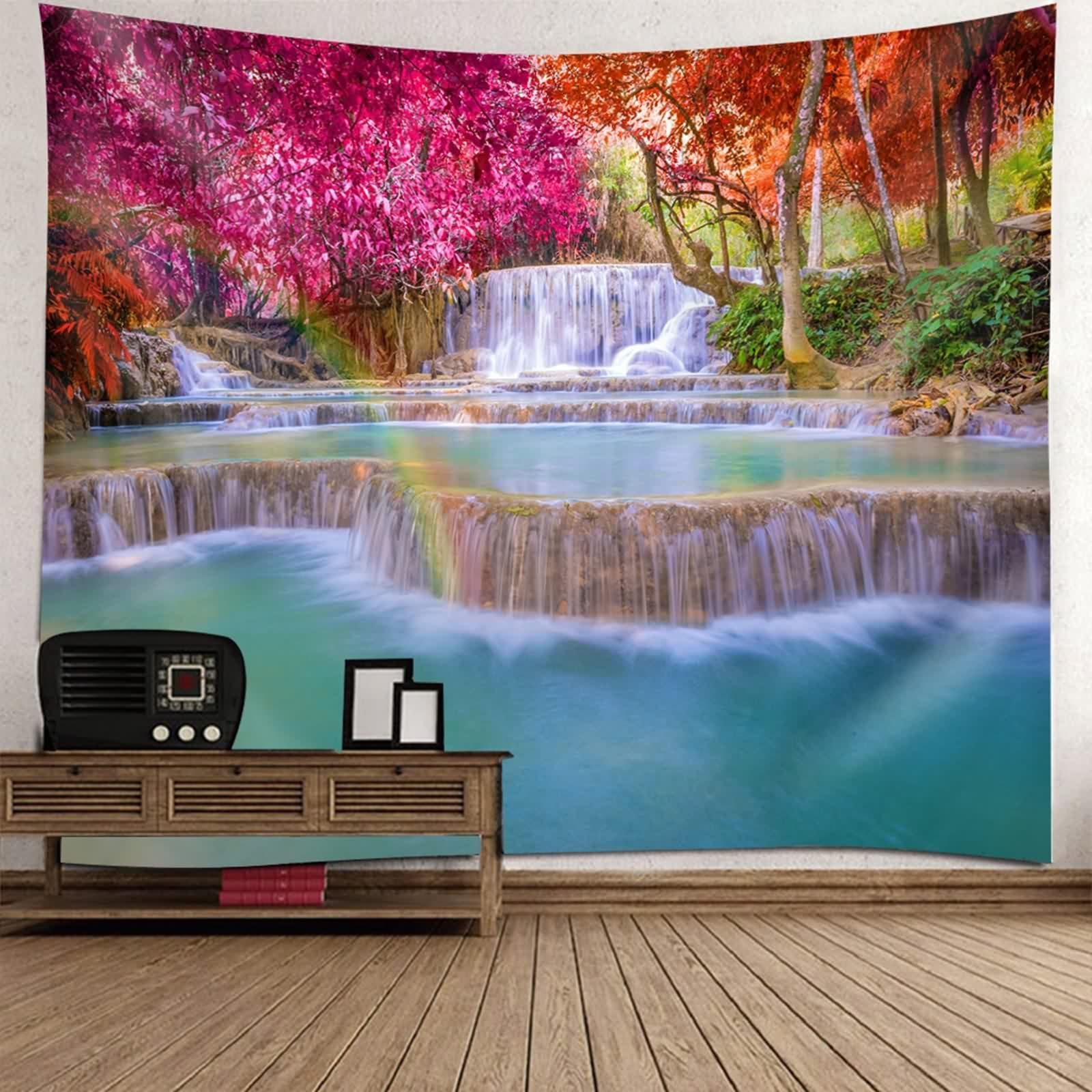 Tapisserie murale nature cascade d'érable multicolore pour grand salon 240x220cm
