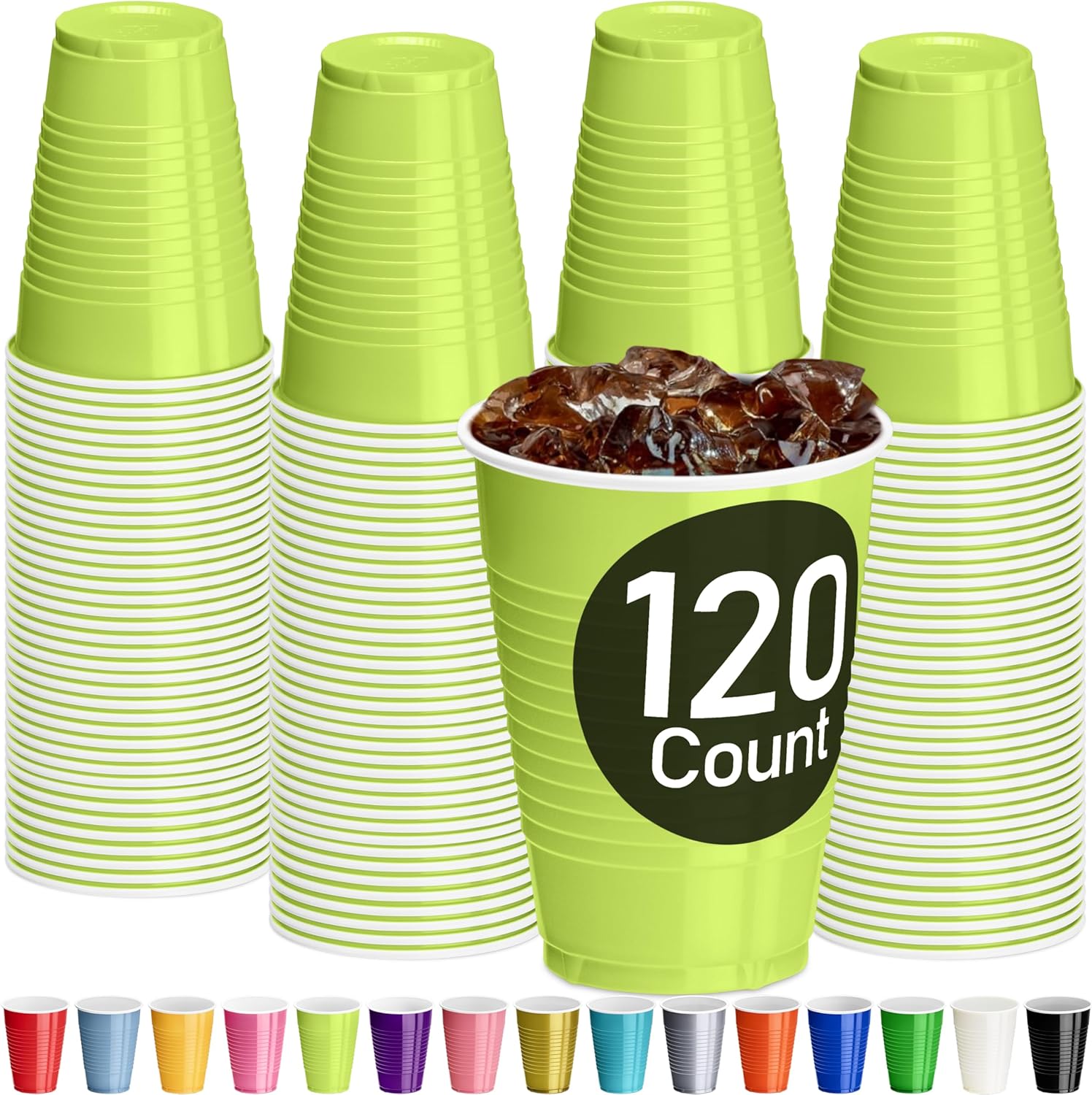 DecorRack Lime Green Plastic Cups, 12 oz Disposable Cups, Reusable Party Supplies