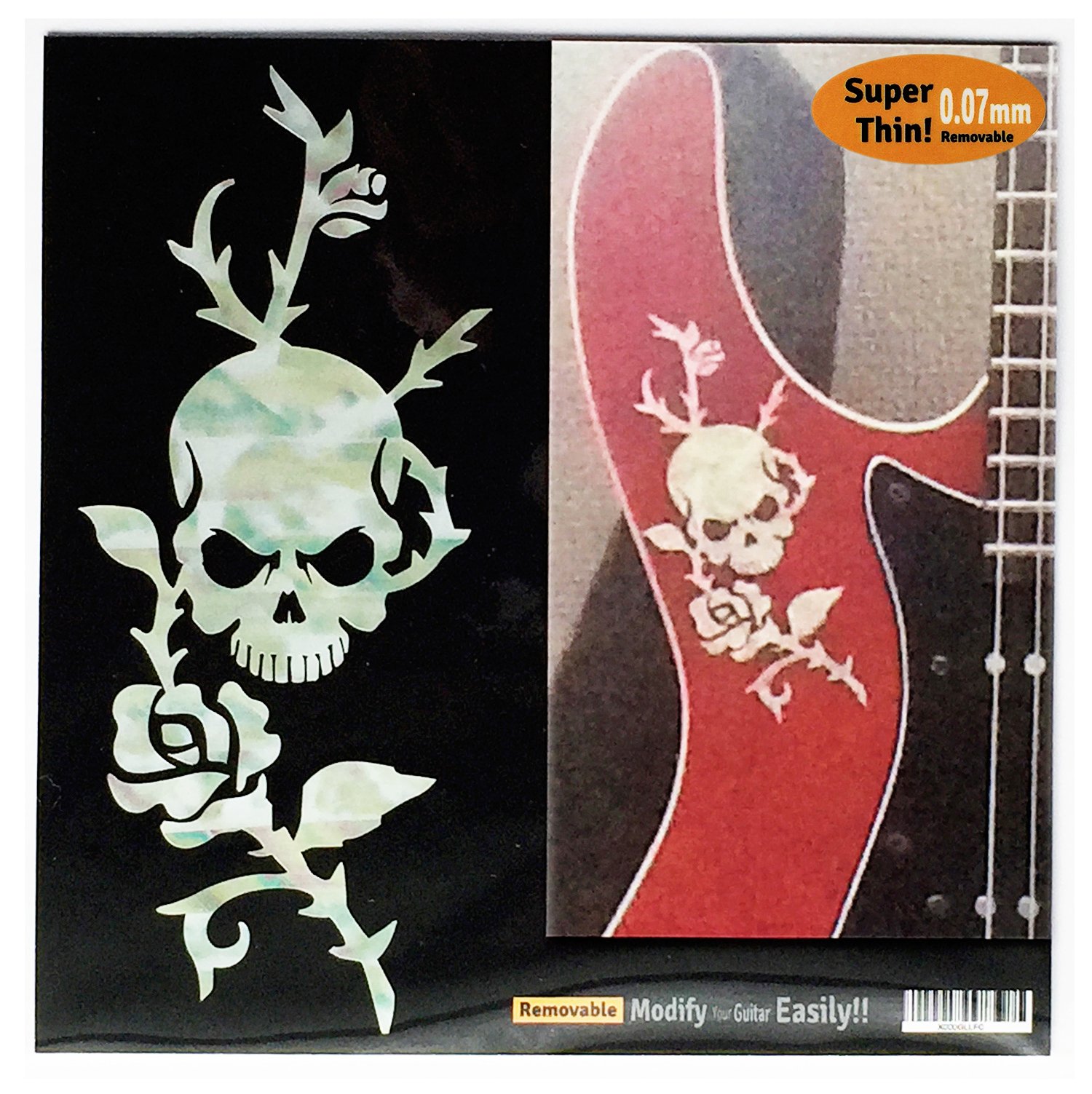 Inlaystickers Inlay Sticker for Guitars & Bass - Rose & Skull - White Pearl,B-135RS-WT