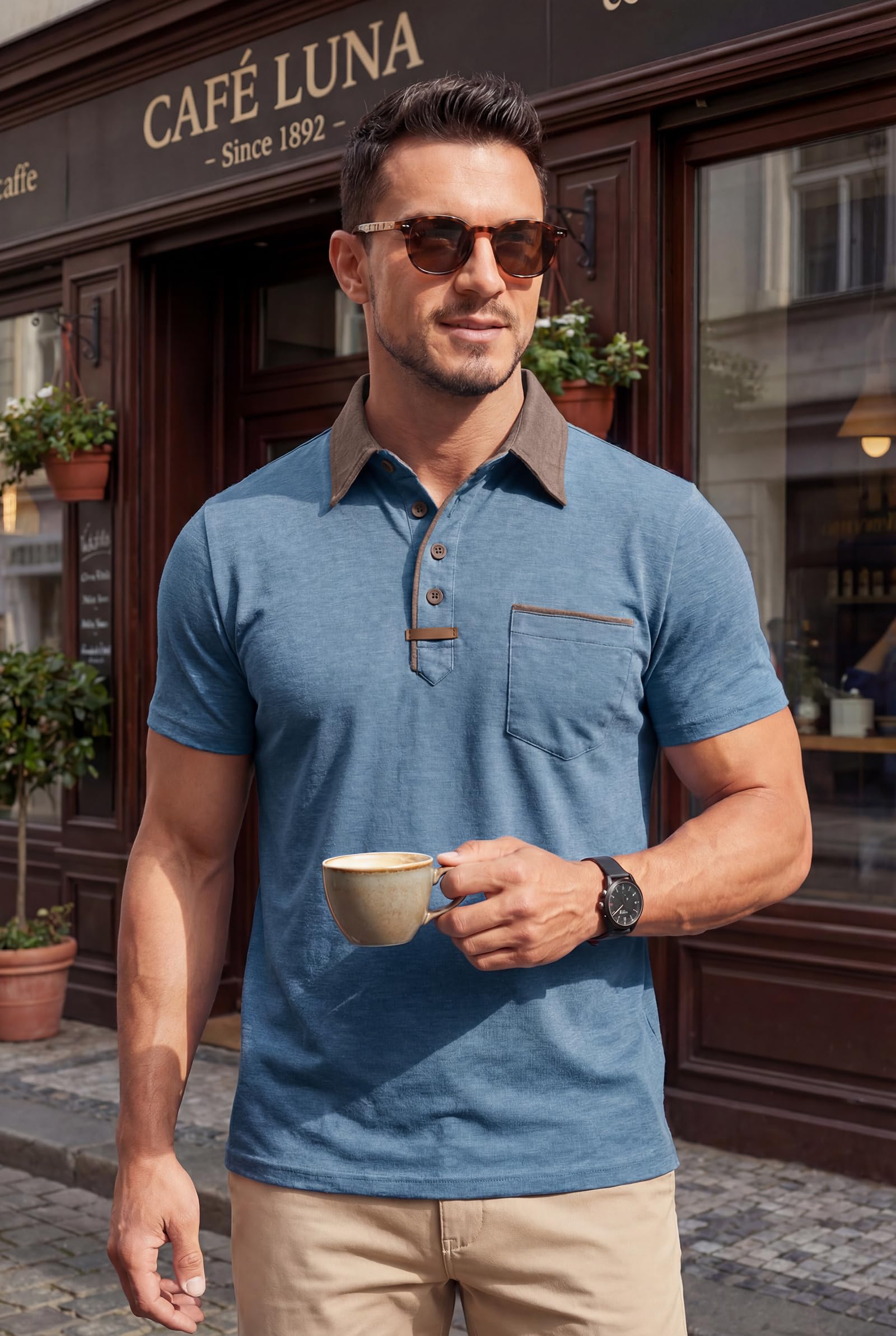 PRIVIMIX Polo Homme Manches Courtes avec Poche, Été Golf Tee Shirt pour Travail et Sport, M-3XL