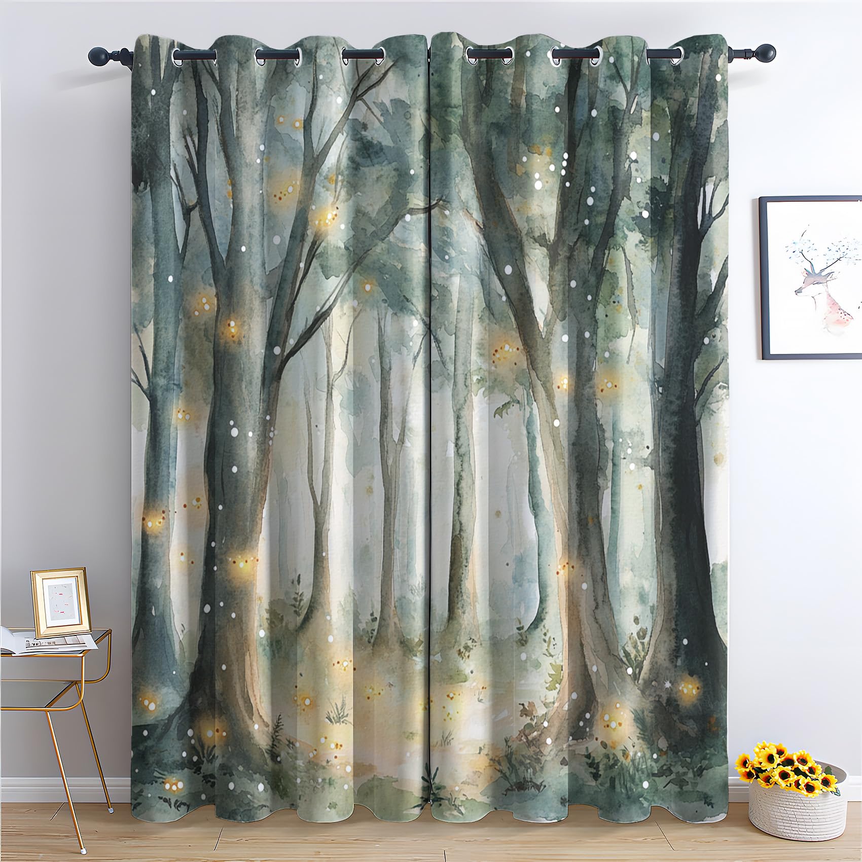 NIYAKA Mystical Forest Curtain Blackout, Nature Woodland Curtains 42x54, Living Room & Bedroom Decor Drapes, Thermal Insulated Eyelet Window Treatments 54 Drop, 2 Panels