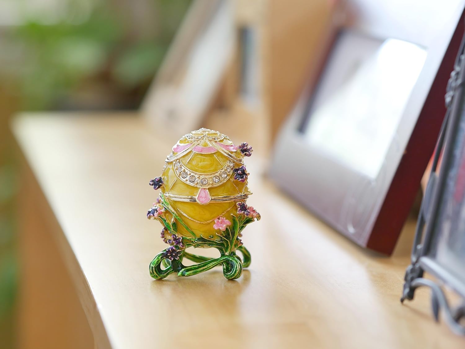 Apropos Hand-Painted Flowery Egg with Rich Enamel and Sparkling Rhinestones Jewelry Trinket Box