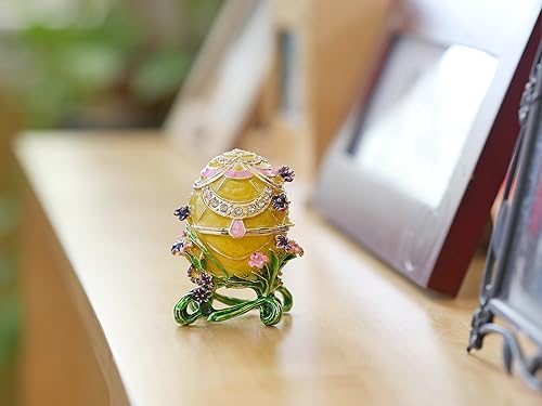 Miniatura 4 de Huevo Faberge floral pintado a mano con esmalte rico y diamantes de imitación brillantes caja de joyería