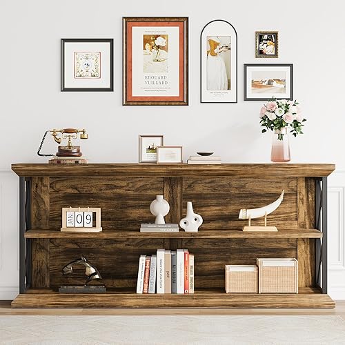 Miniatura 8 de Mesas consola de 63 pulgadas de largo para entrada con almacenamiento de 3 niveles, mesa de sofá de madera detrás del sofá para sala de estar,