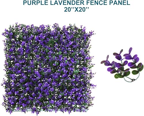 Miniatura 2 de COARBOR Paquete de 6 paneles artificiales de lavanda de 20 x 20 pulgadas, valla de fondo de seto, valla de privacidad, valla decorativa perfecta