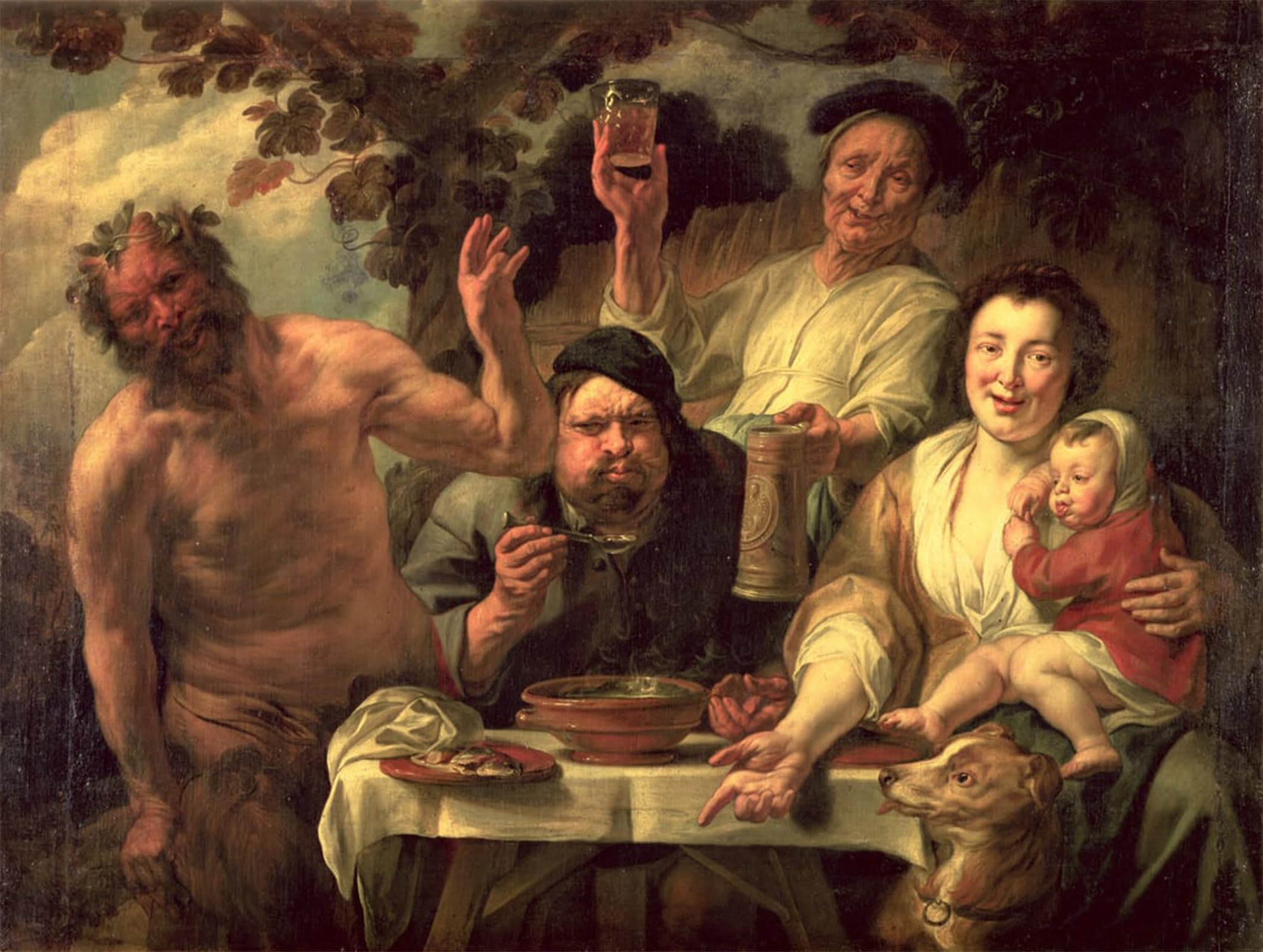 SERENDIPITP Vintage Picture Print on Canvas Wall Art Poster the Satyr and the Peasants by Jacob Jordaens Artwork Print Poster for Wall Decor 60x90cm