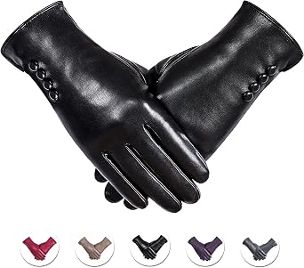 Alepo Winter PU Leather Gloves For Women, Warm Thermal Touchscreen Texting Typing Dress Driving Motorcycle Gloves Wool Lining