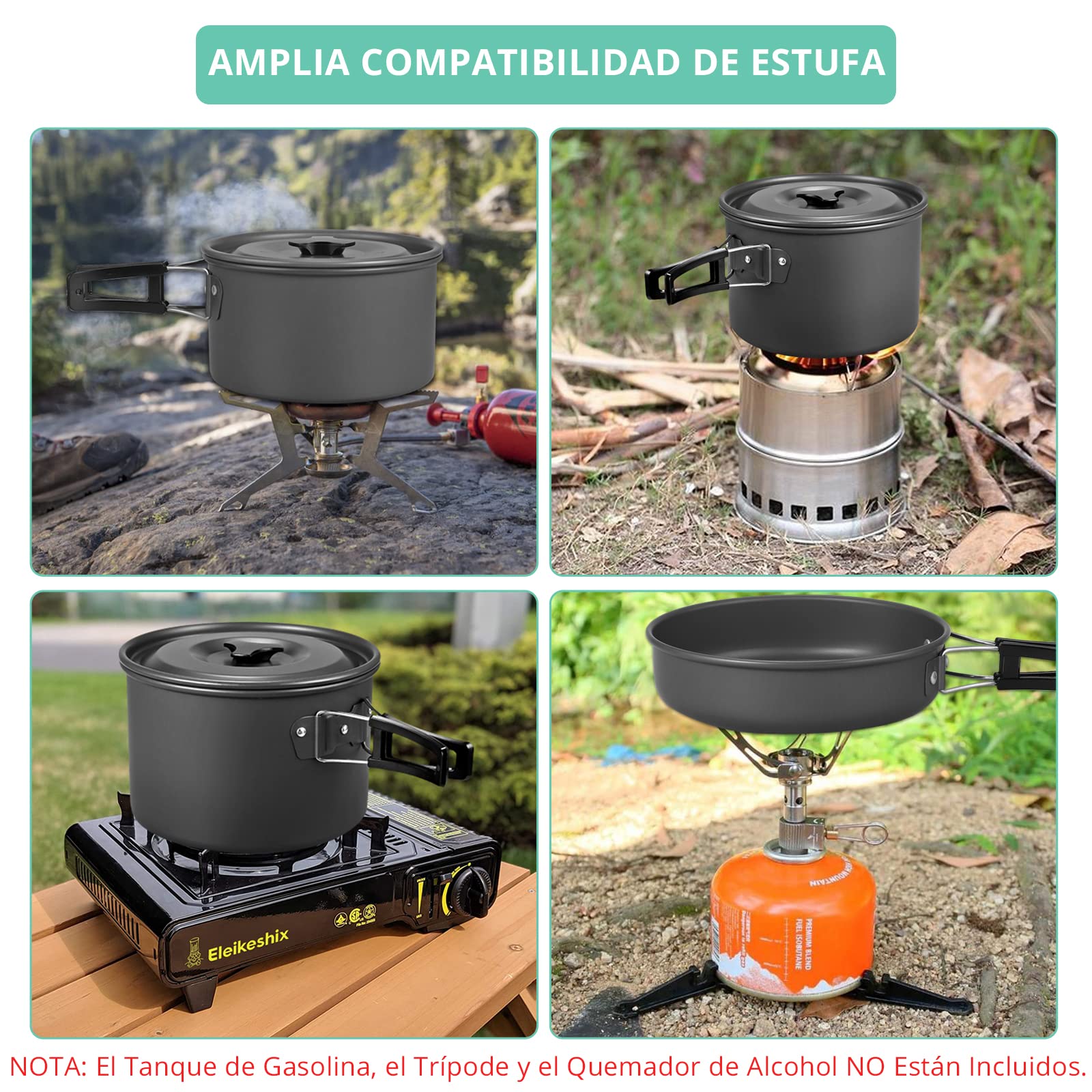 VINTEAM Utensilios Cocina Camping Kit Camping con Certificación FDA Utensilios para Camping con Tipos de Cubos de Agua Portátiles Plegables para Cocinar al Aire Libre/Camping/Senderismo