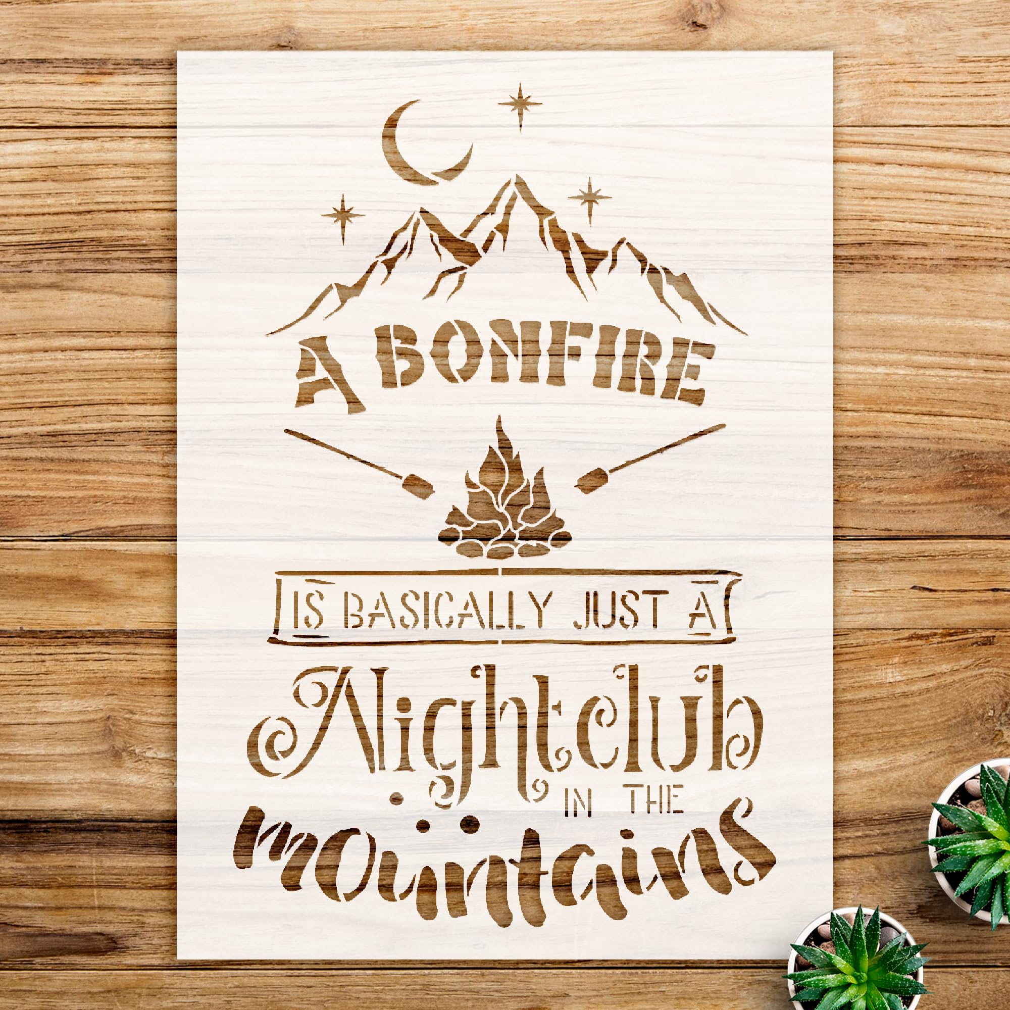 Bonfire Night Club Stencil Pattern for Walls and Crafts, Mountain Design, Ideal for DIY Camping Cabin Home Decor and Adventure Projects - Size A4 (7.9