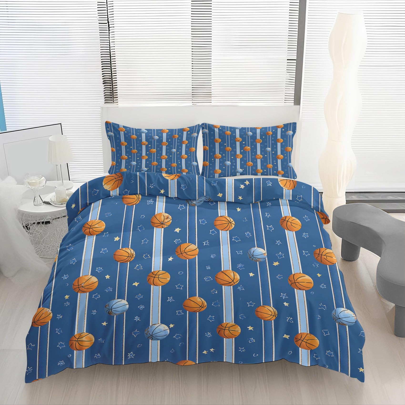 Parure de lit 2 personnes 240x220 bleu housse de couette microfibre sport